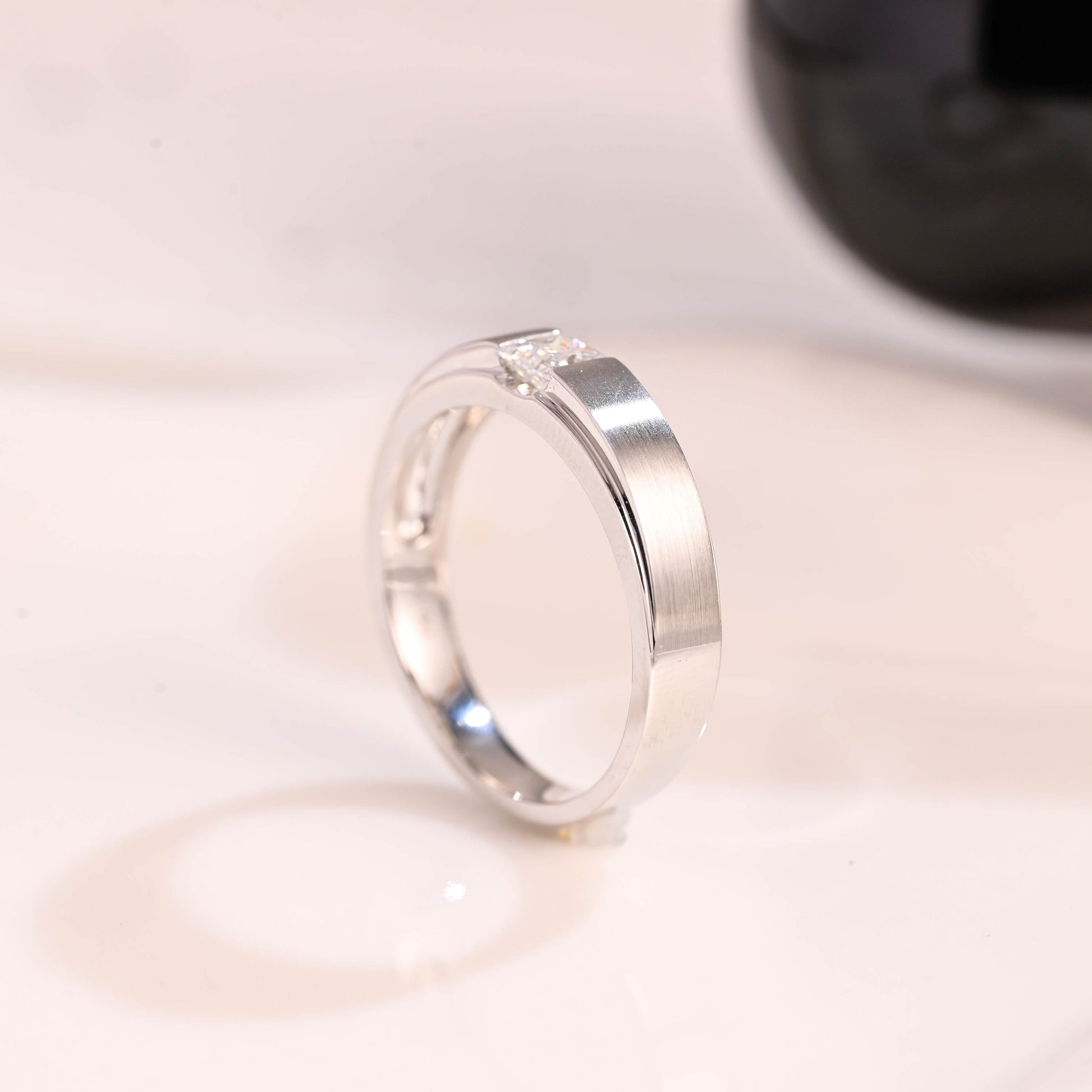 Solid Gold Brushed 3.5mm Width Princess Cut Moissanite Wedding Band for Men