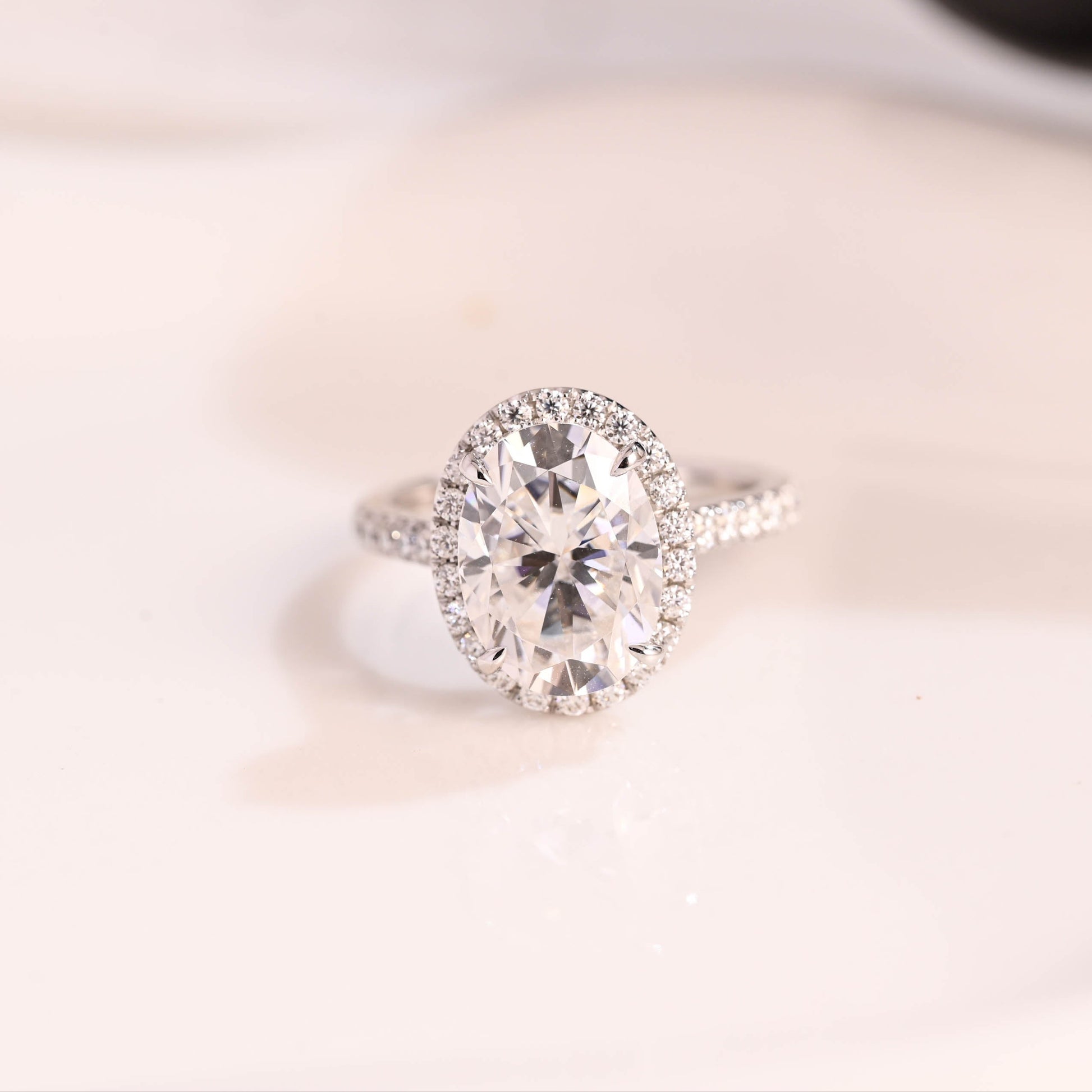 Solid Gold Cathedral Oval Cut Moissanite Engagement Ring