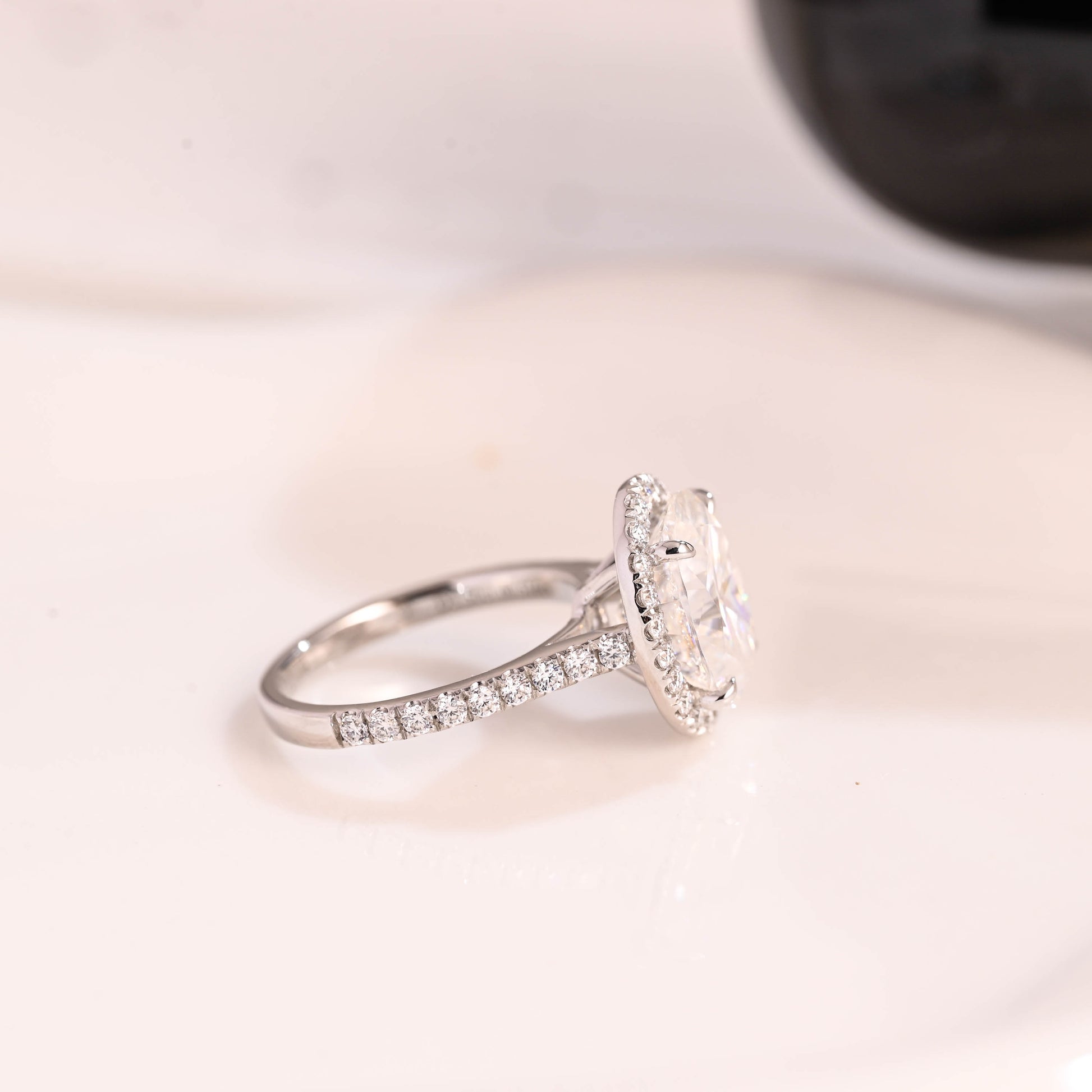 Solid Gold Cathedral Oval Cut Moissanite Engagement Ring