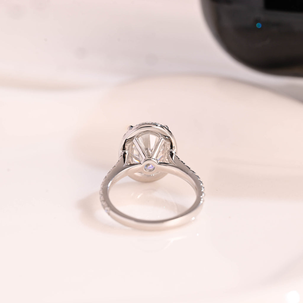 Solid Gold Cathedral Oval Cut Moissanite Engagement Ring