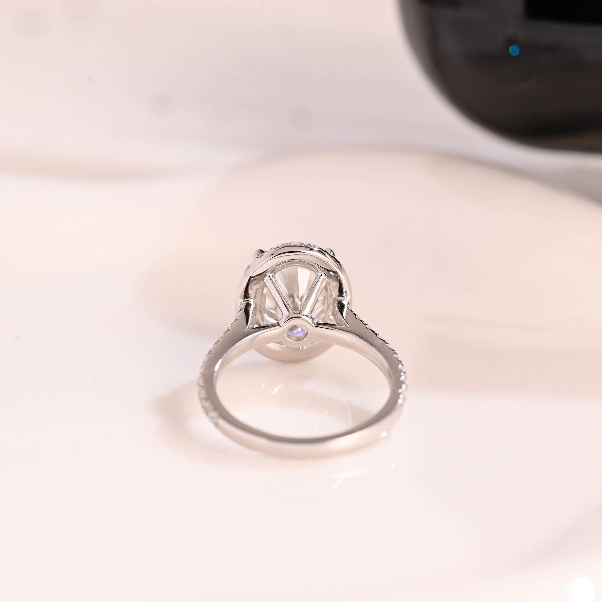 Solid Gold Cathedral Oval Cut Moissanite Engagement Ring