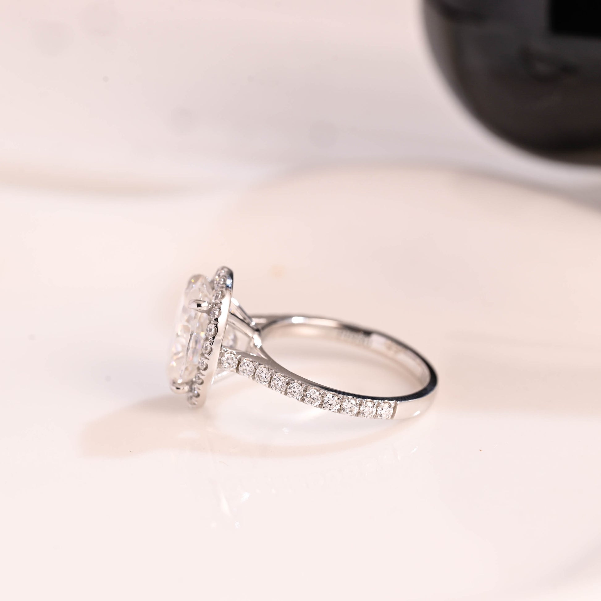 Solid Gold Cathedral Oval Cut Moissanite Engagement Ring