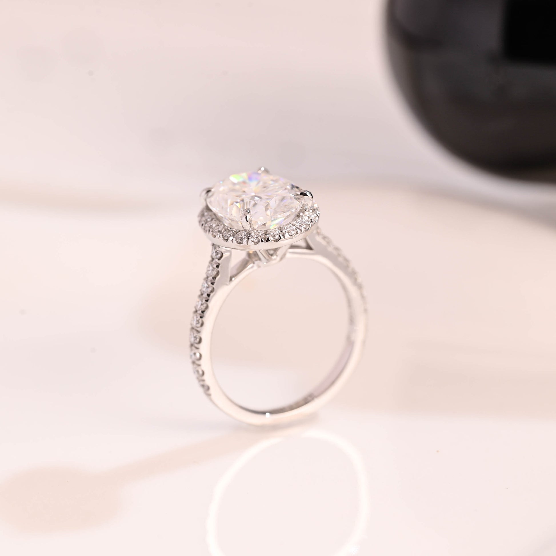 Solid Gold Cathedral Oval Cut Moissanite Engagement Ring