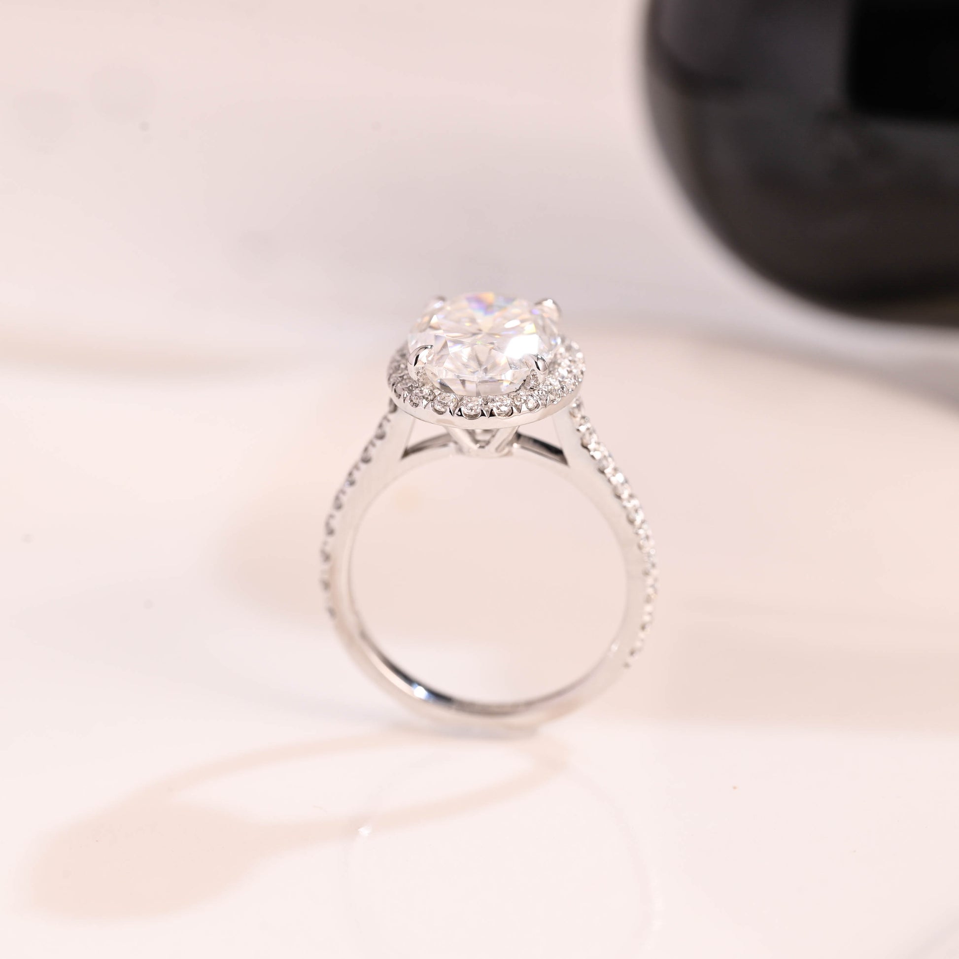 Solid Gold Cathedral Oval Cut Moissanite Engagement Ring
