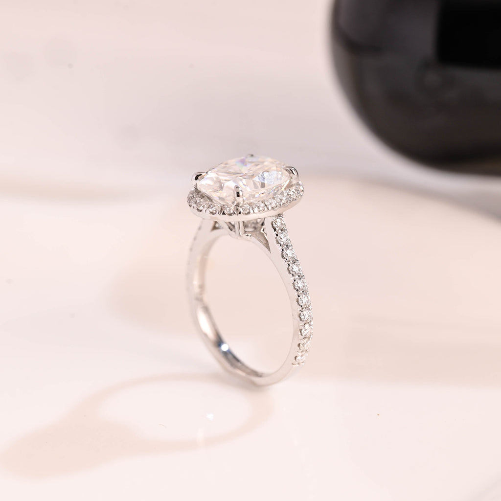 Solid Gold Cathedral Oval Cut Moissanite Engagement Ring
