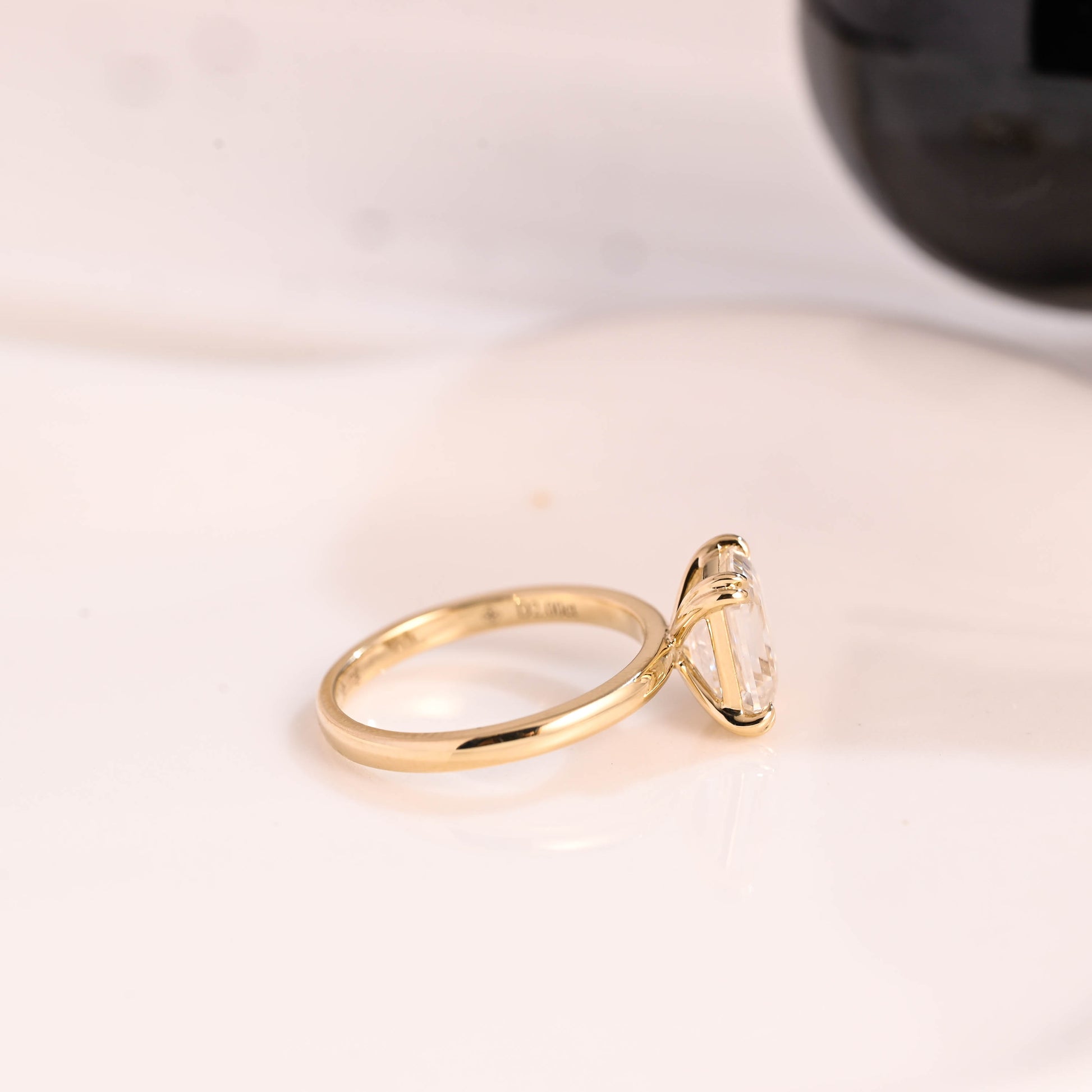 Solid Gold Solitaire Emerald Cut Moissanite Engagement Ring Double Prongs