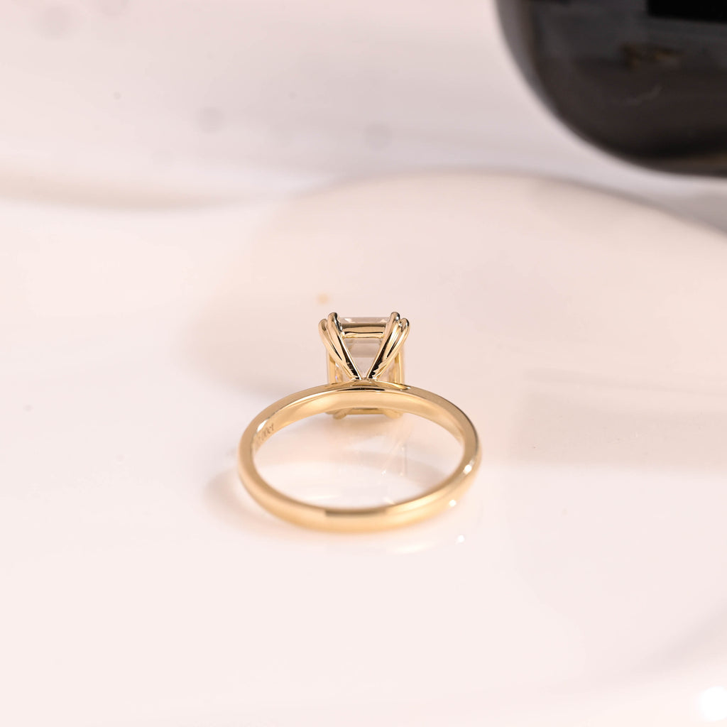 Solid Gold Solitaire Emerald Cut Moissanite Engagement Ring Double Prongs