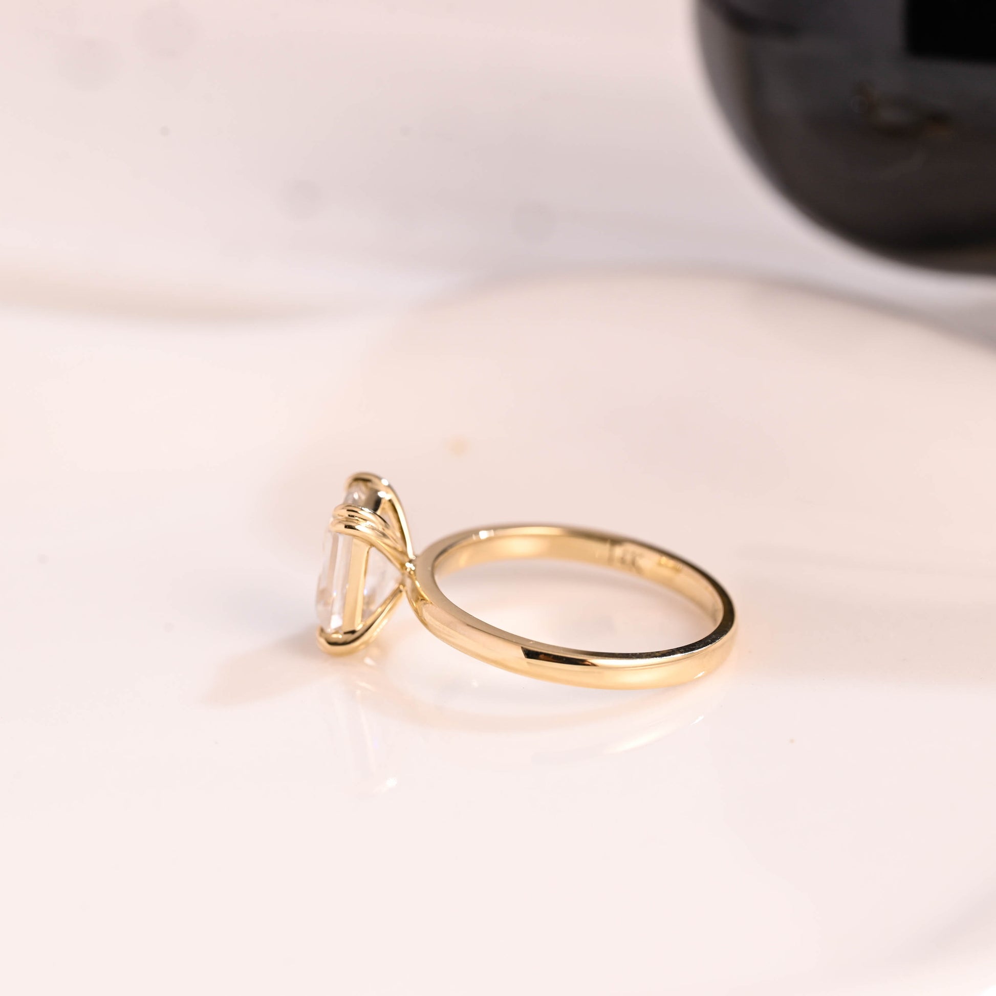 Solid Gold Solitaire Emerald Cut Moissanite Engagement Ring Double Prongs