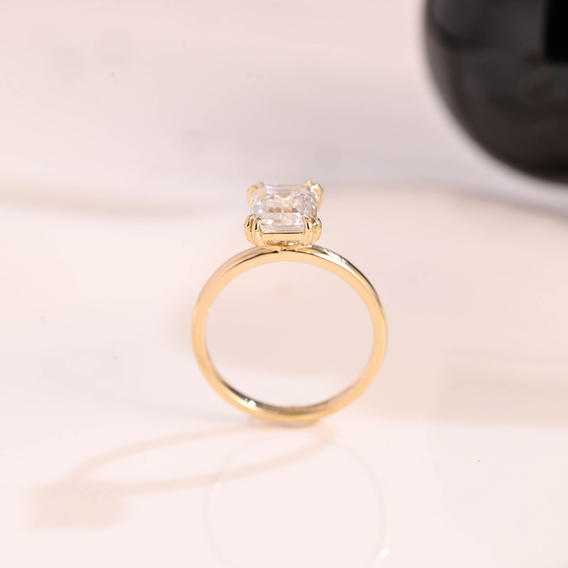 Solid Gold Solitaire Emerald Cut Moissanite Engagement Ring Double Prongs