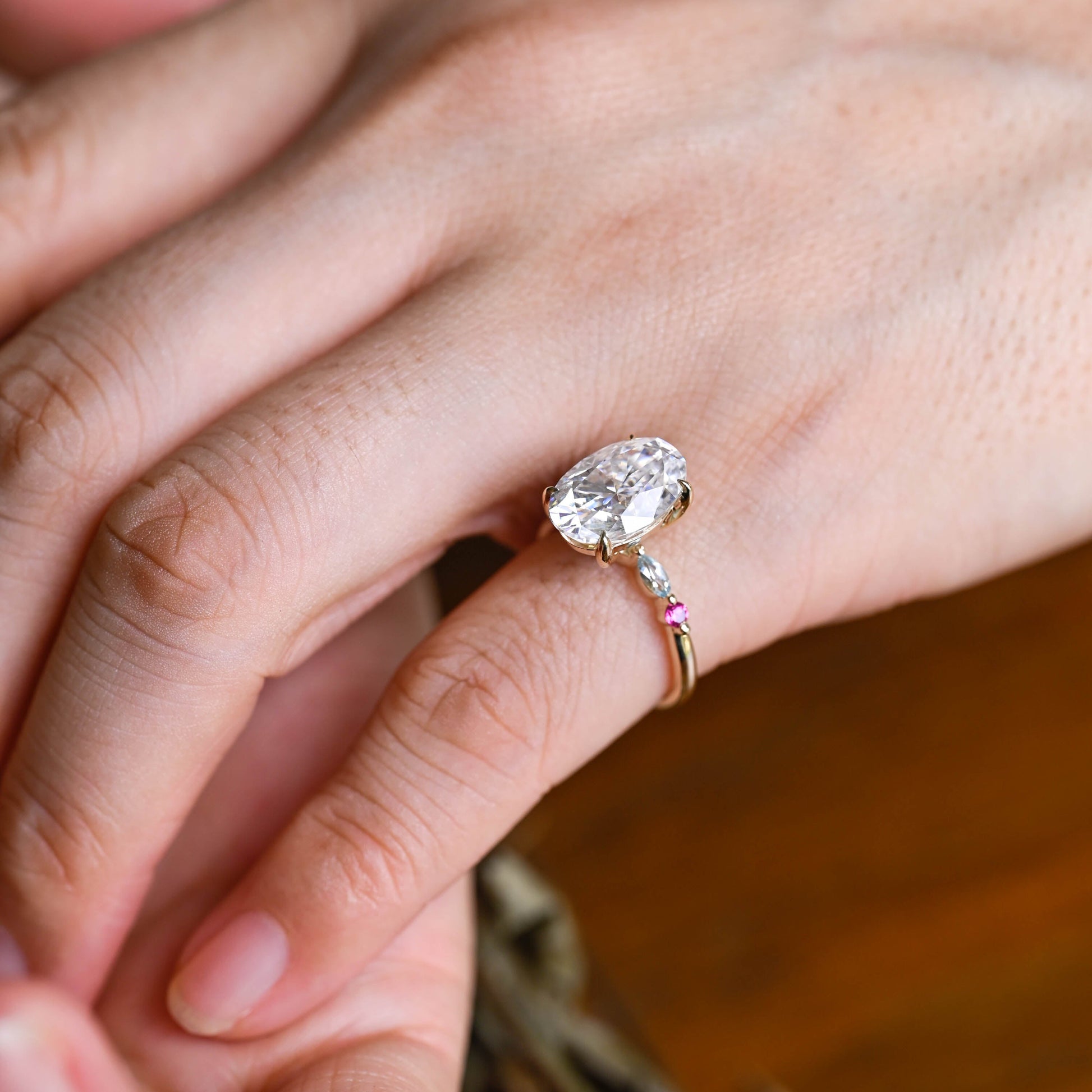 Solid Gold Oval Cut Moissanite Engagement Ring