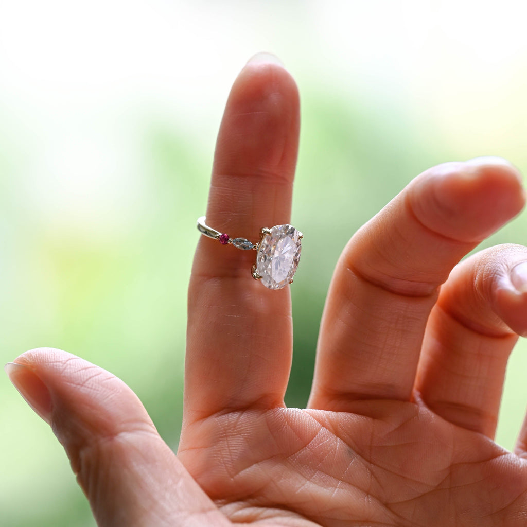 Solid Gold Oval Cut Moissanite Engagement Ring