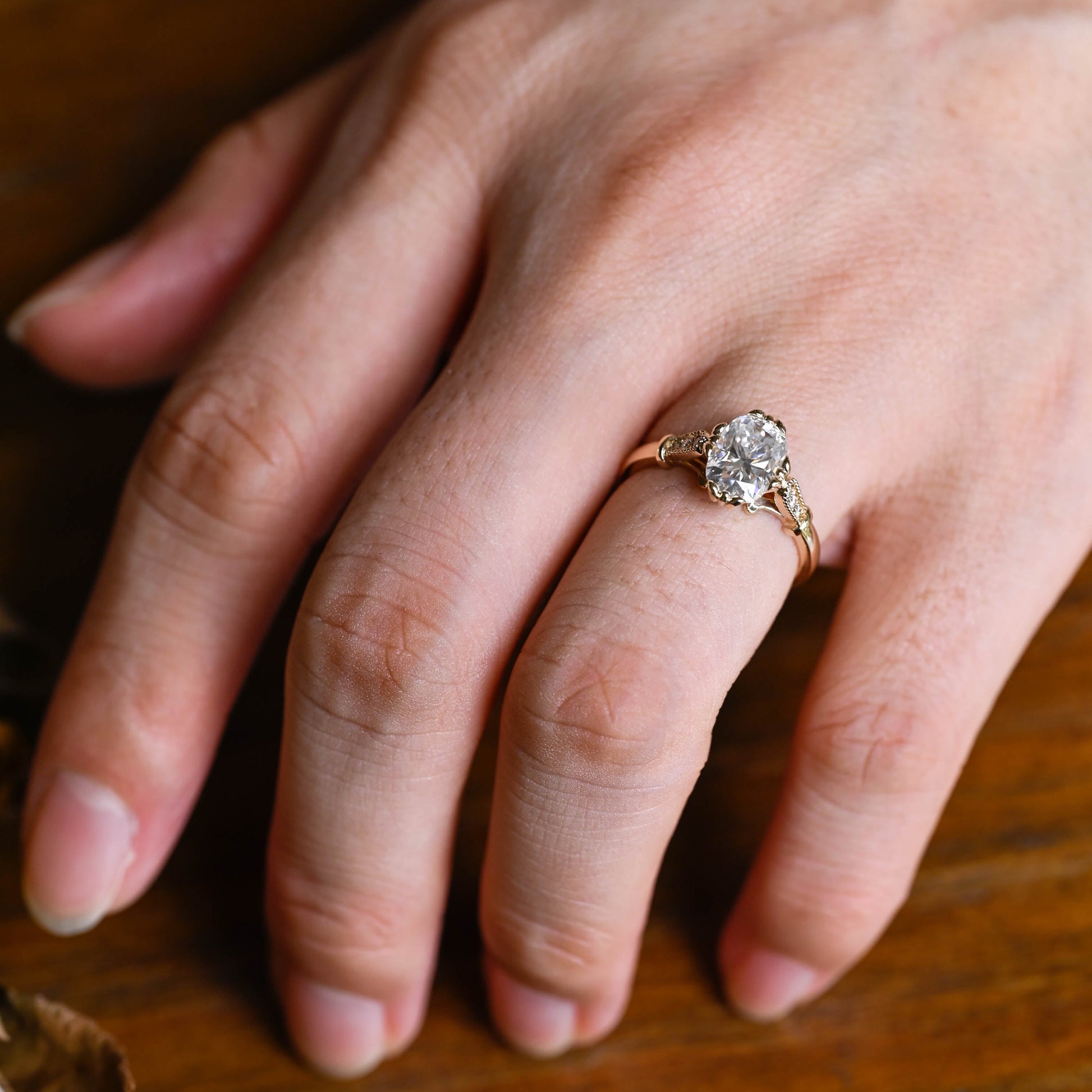 Solid Gold Filigree Elongated Cushion Cut Moissanite Engagement Ring