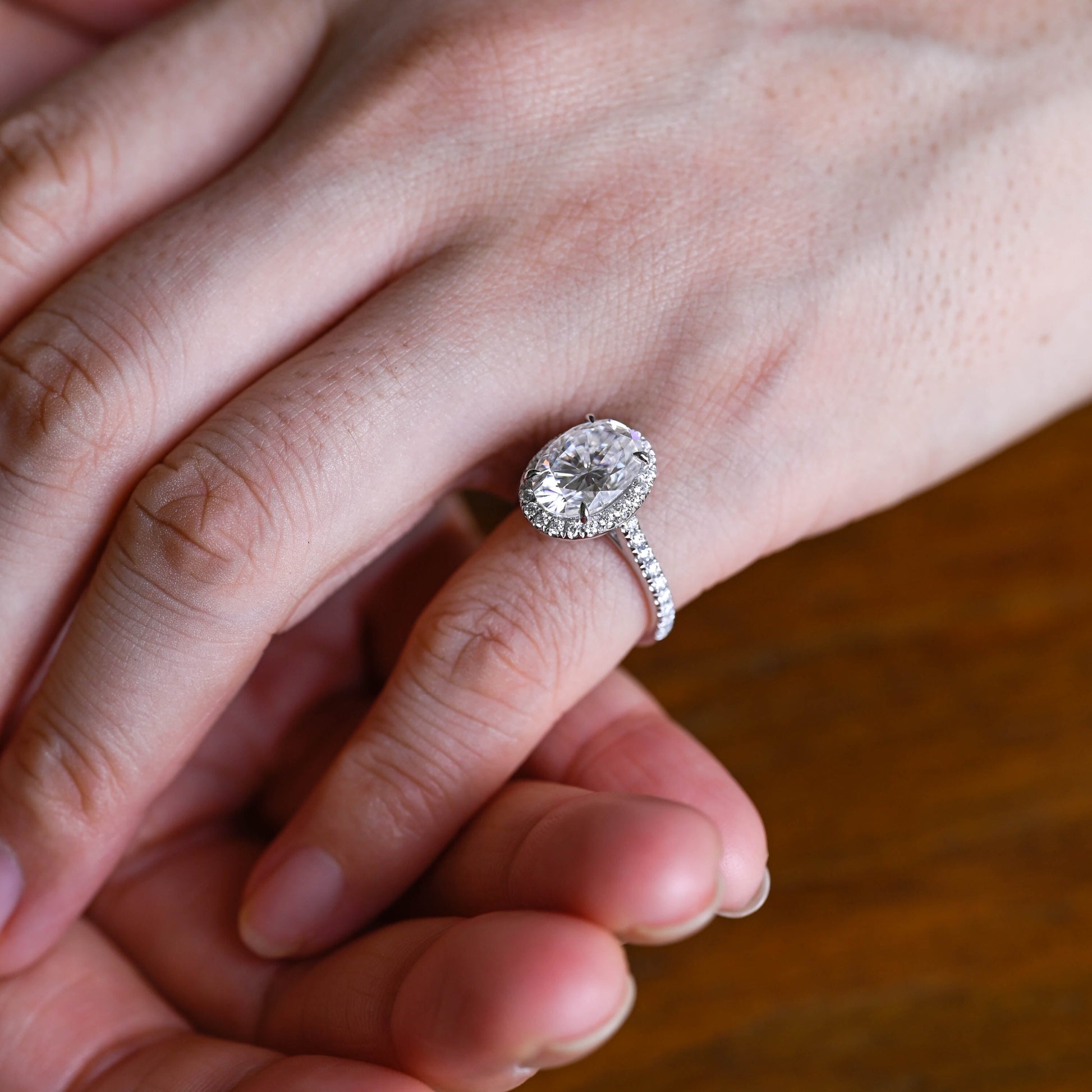 Solid Gold Cathedral Oval Cut Moissanite Engagement Ring