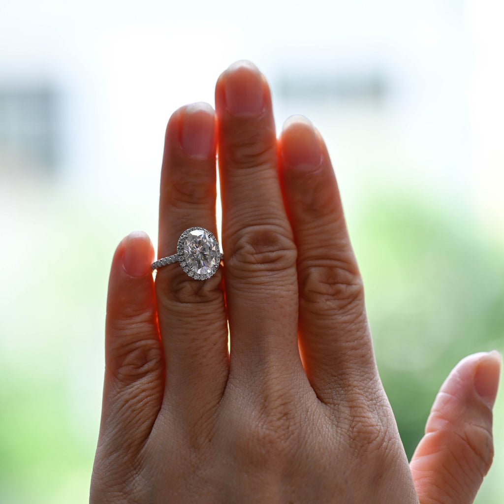 Solid Gold Cathedral Oval Cut Moissanite Engagement Ring