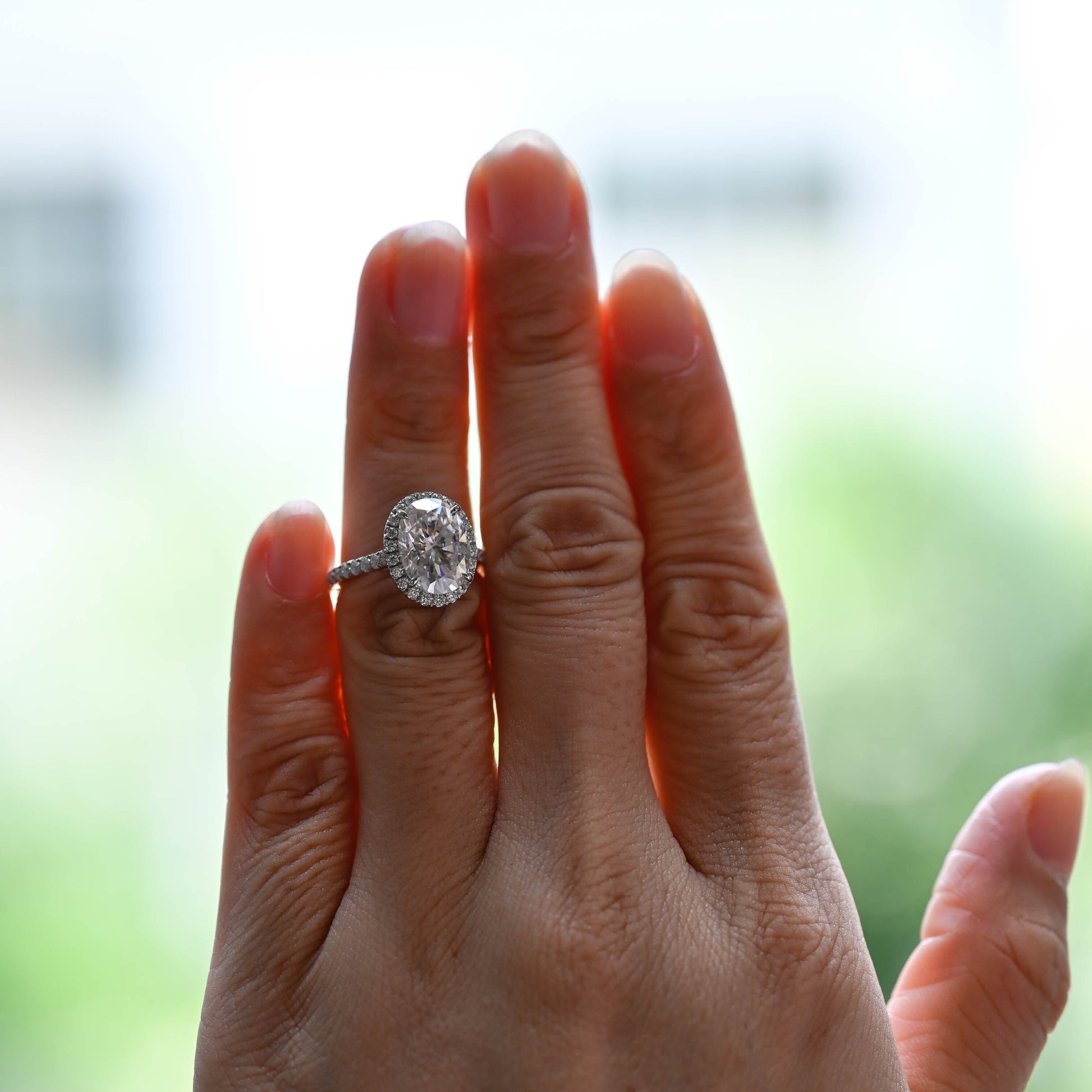 Solid Gold Cathedral Oval Cut Moissanite Engagement Ring