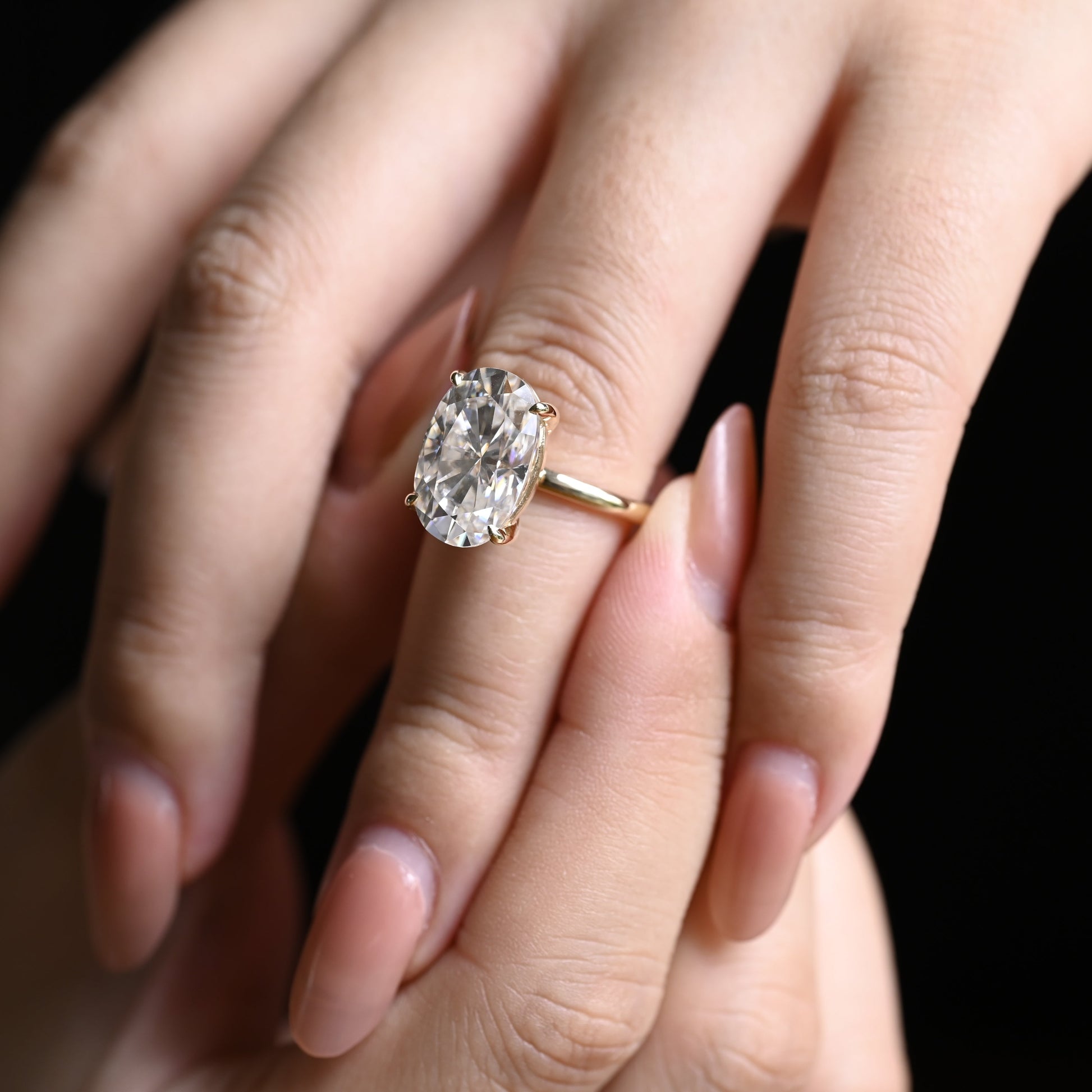 Solid Gold Solitaire Oval Cut Moissanite Engagement Ring