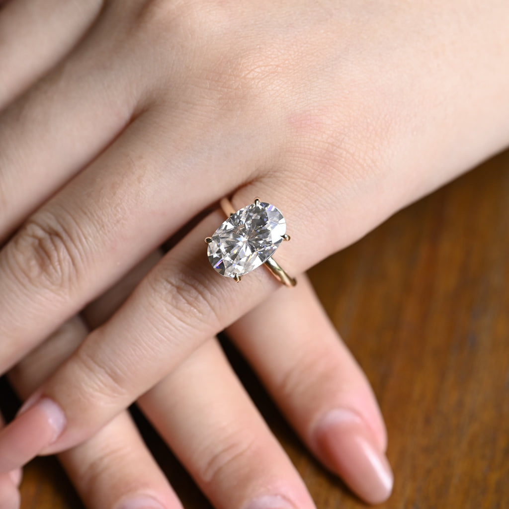 Solid Gold Solitaire Oval Cut Moissanite Engagement Ring