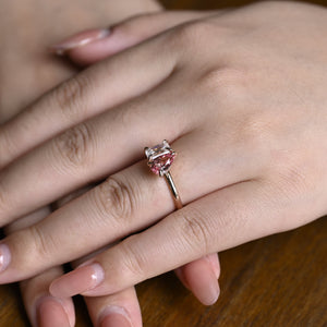 Solid Gold Toi et Moi Emerald Cut Moissanite & Pear Cut Pink Sapphire Engagement Ring