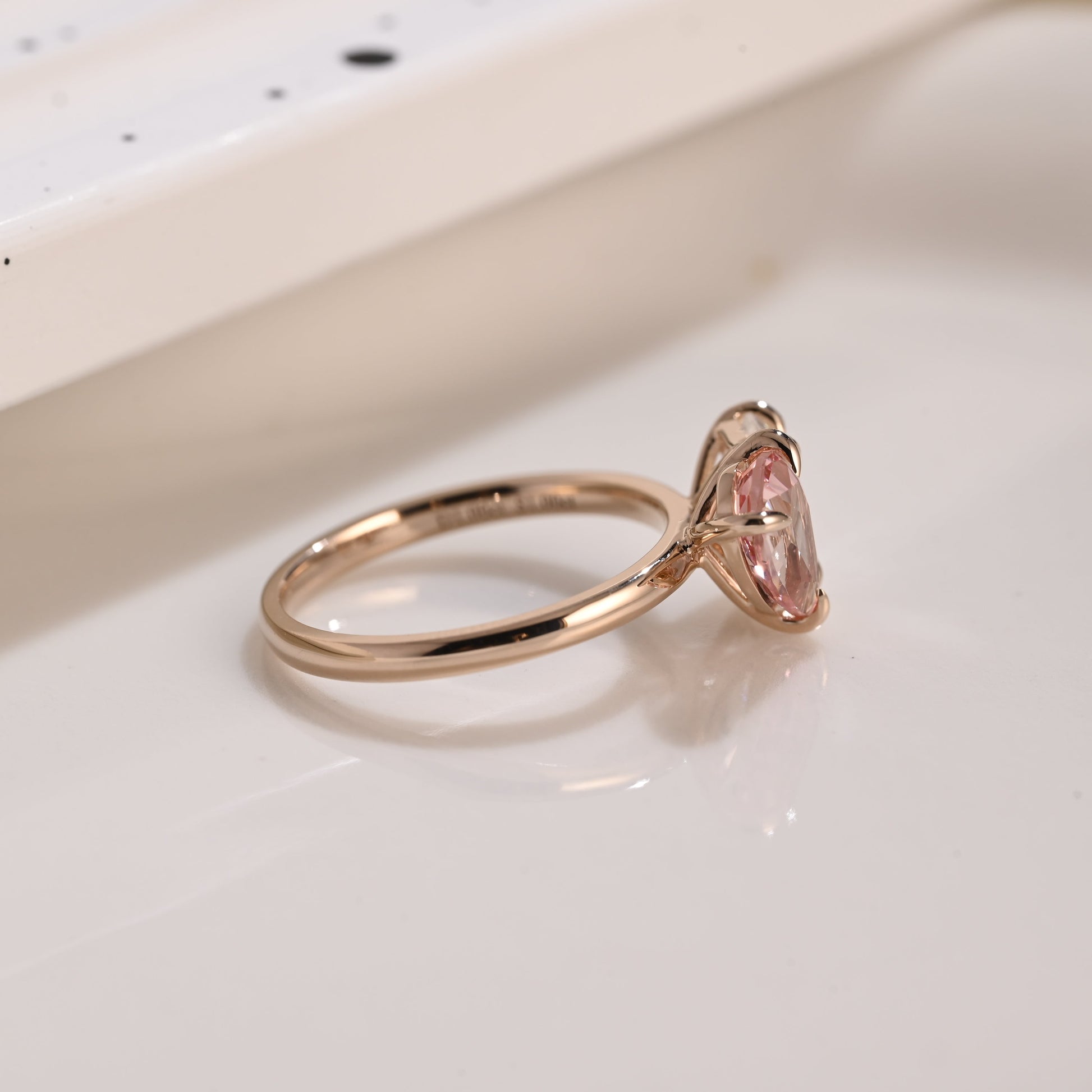 Solid Gold Toi et Moi Emerald Cut Moissanite & Pear Cut Pink Sapphire Engagement Ring