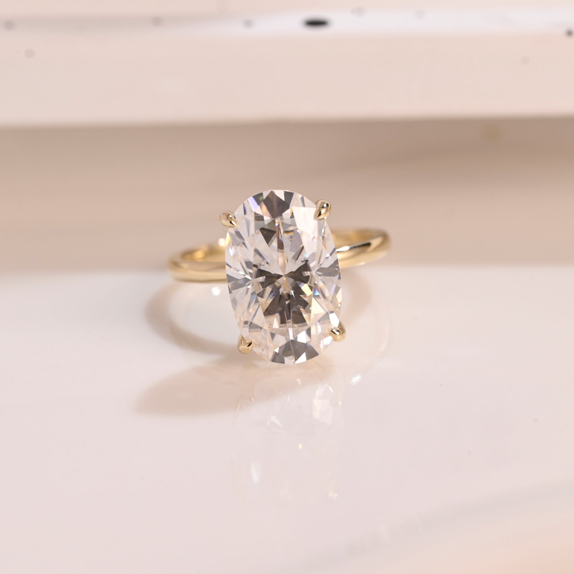 Solid Gold Solitaire Oval Cut Moissanite Engagement Ring