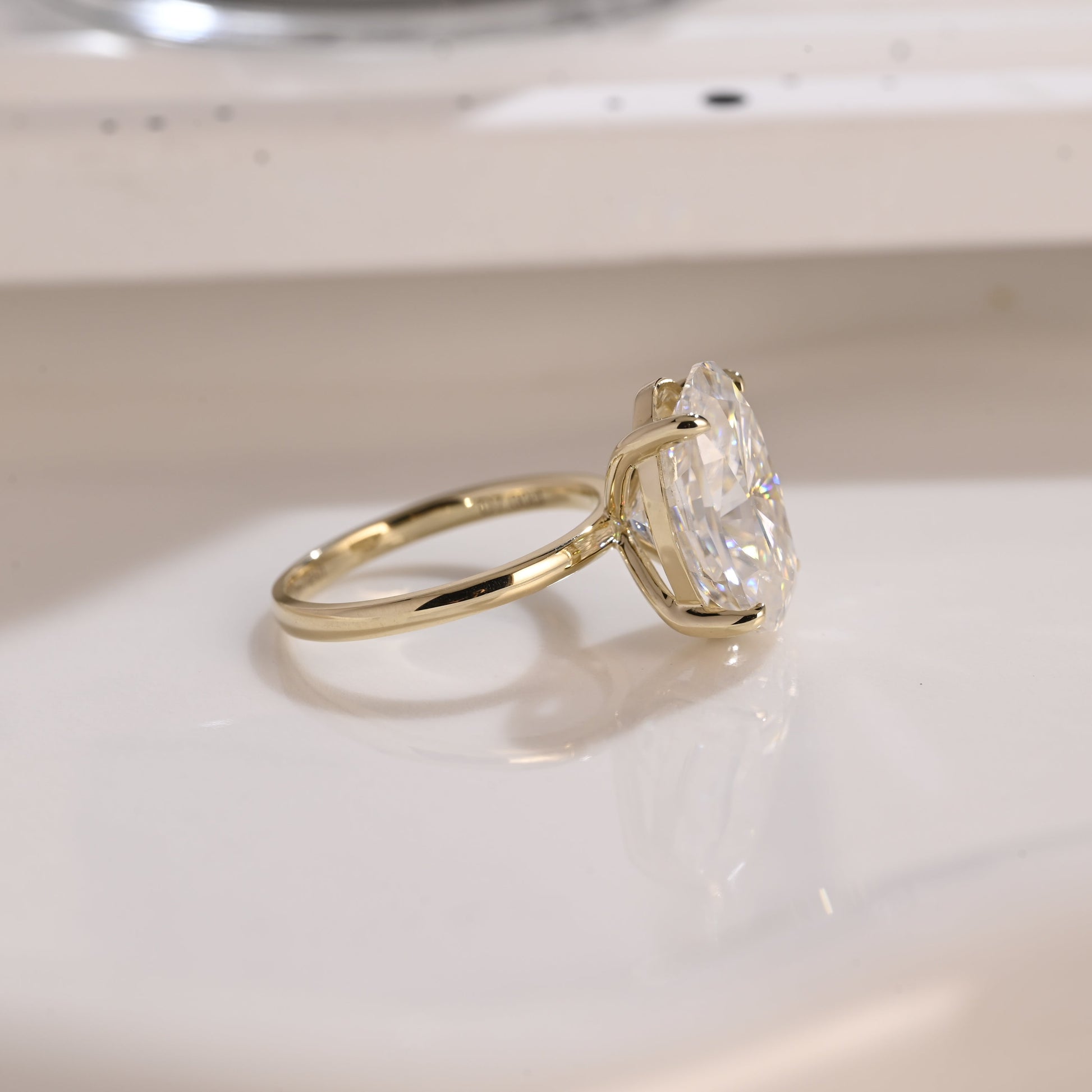 Solid Gold Solitaire Oval Cut Moissanite Engagement Ring
