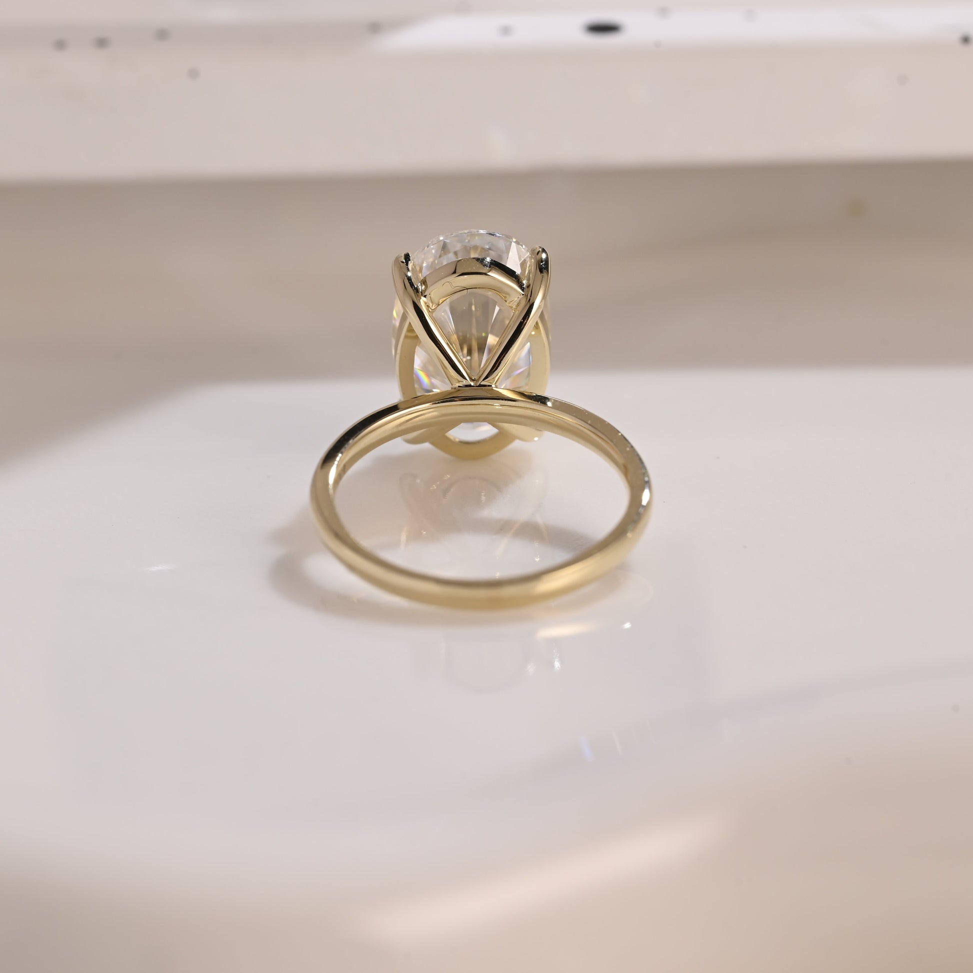 Solid Gold Solitaire Oval Cut Moissanite Engagement Ring