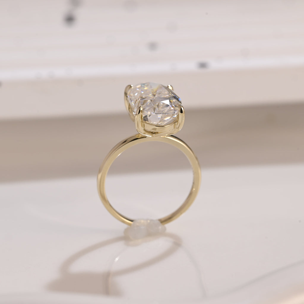 Solid Gold Solitaire Oval Cut Moissanite Engagement Ring