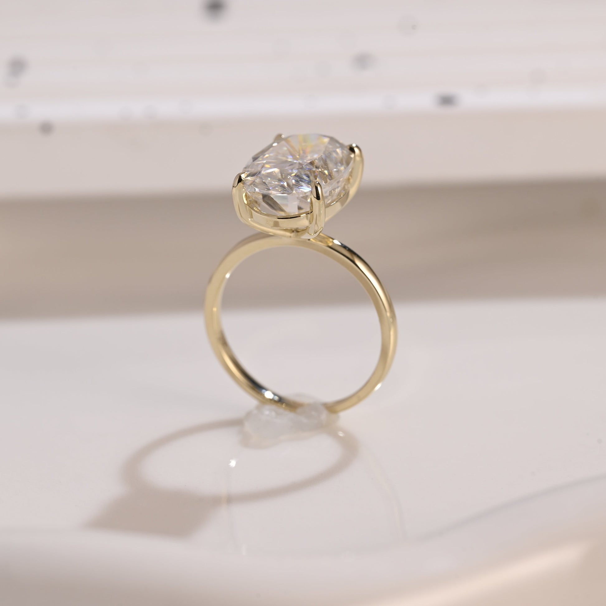 Solid Gold Solitaire Oval Cut Moissanite Engagement Ring