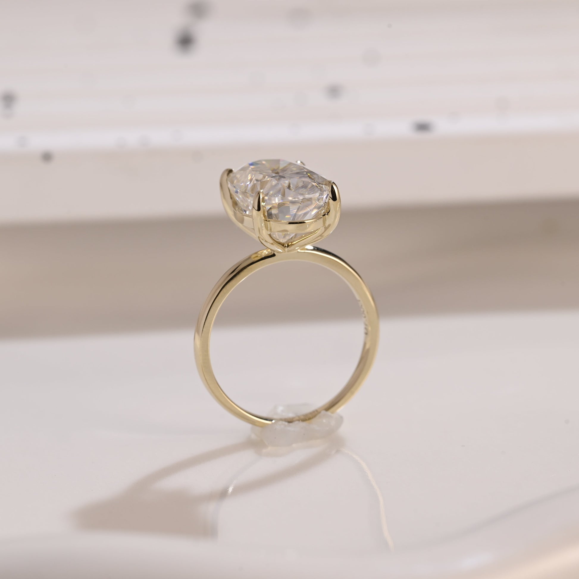 Solid Gold Solitaire Oval Cut Moissanite Engagement Ring