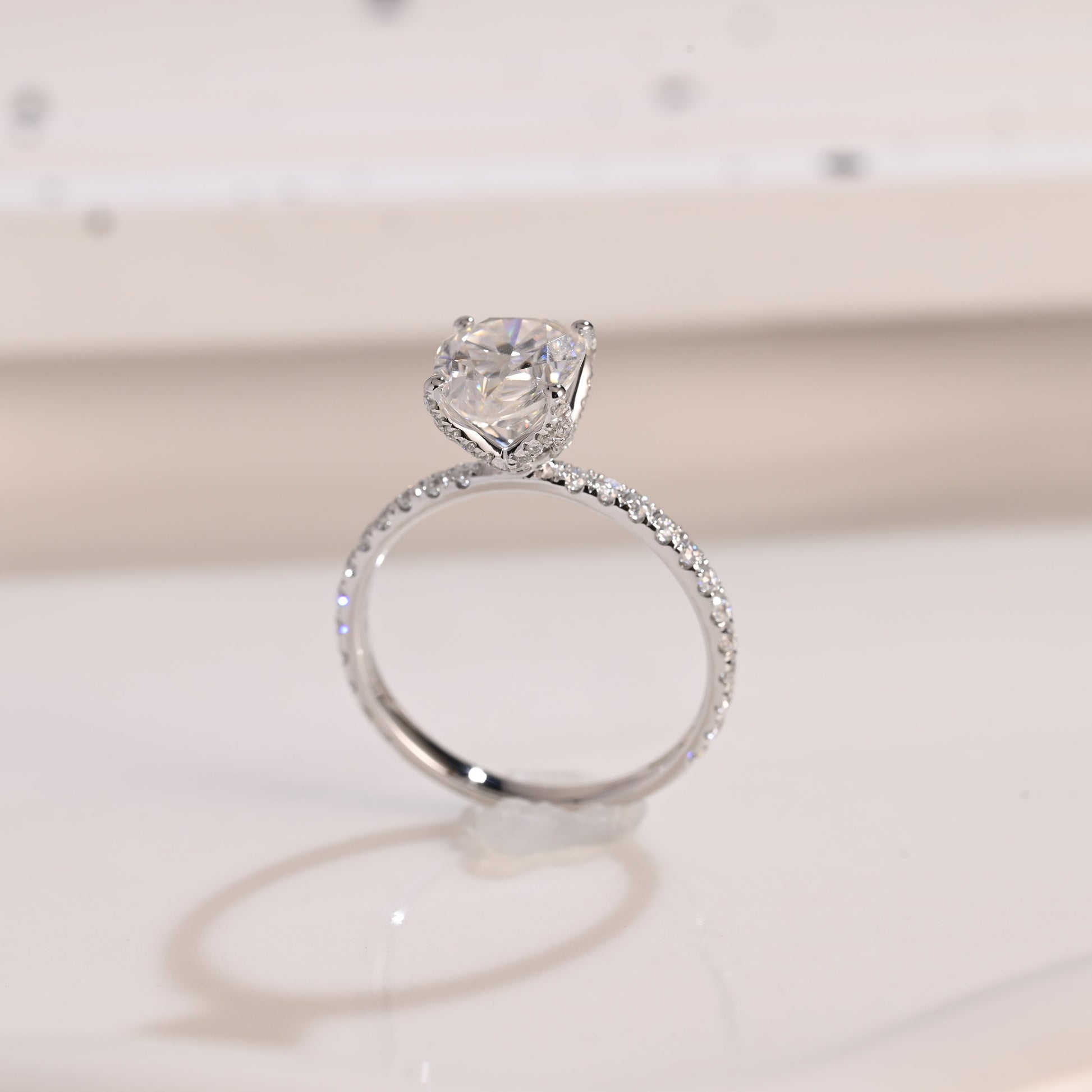 Solid Gold Hidden Halo Pear Cut Moissanite Engagement Ring
