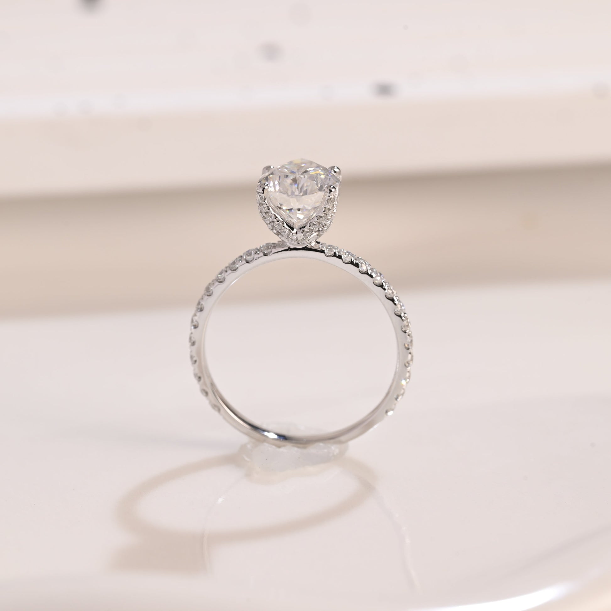 Solid Gold Hidden Halo Pear Cut Moissanite Engagement Ring
