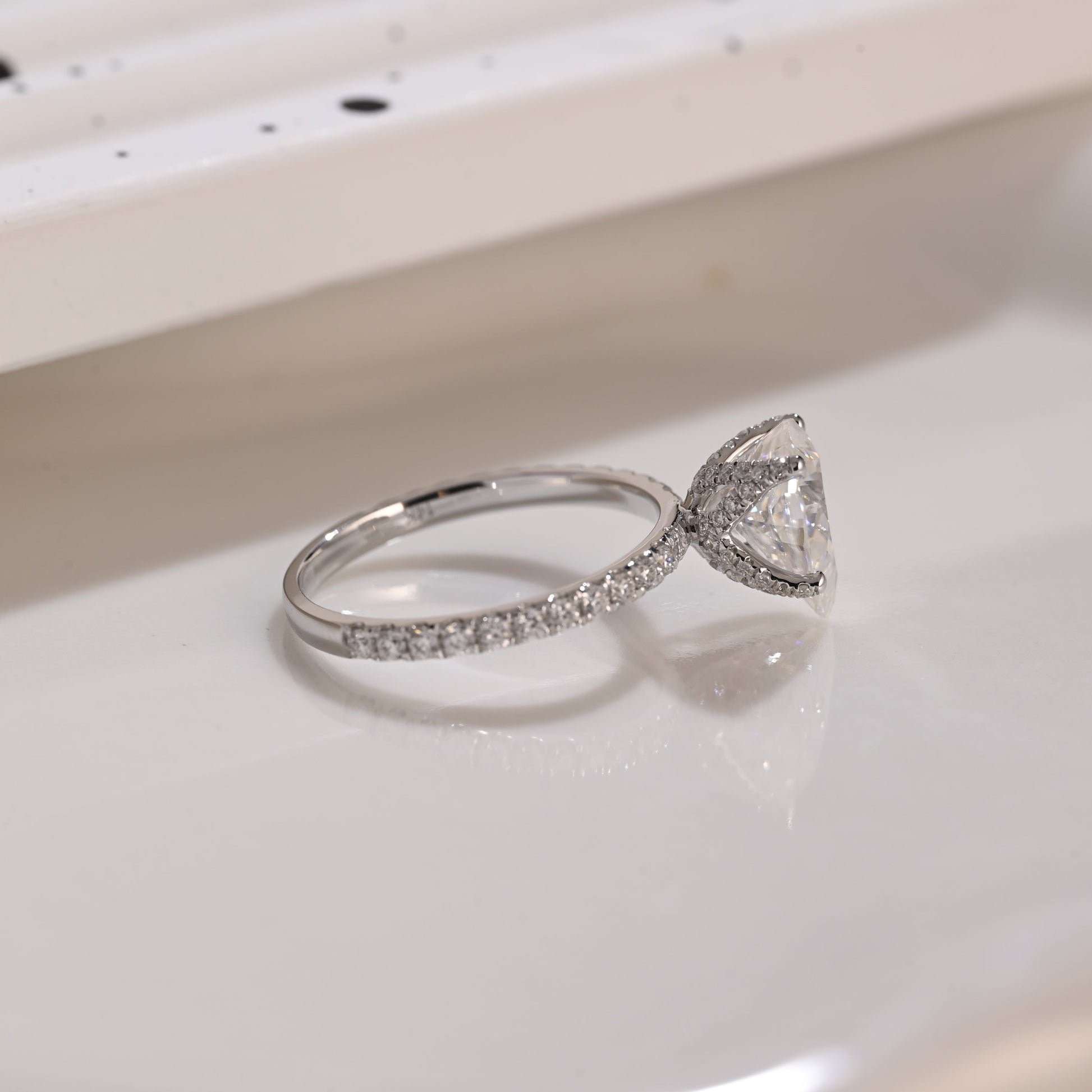 Solid Gold Hidden Halo Pear Cut Moissanite Engagement Ring