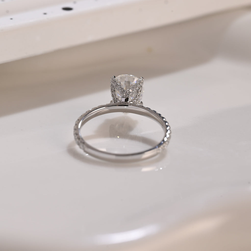 Solid Gold Hidden Halo Pear Cut Moissanite Engagement Ring