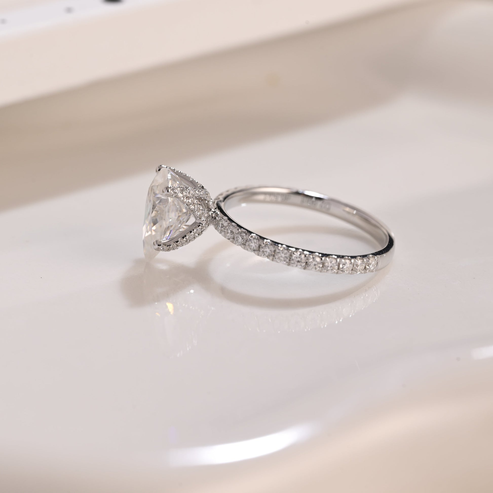 Solid Gold Hidden Halo Pear Cut Moissanite Engagement Ring