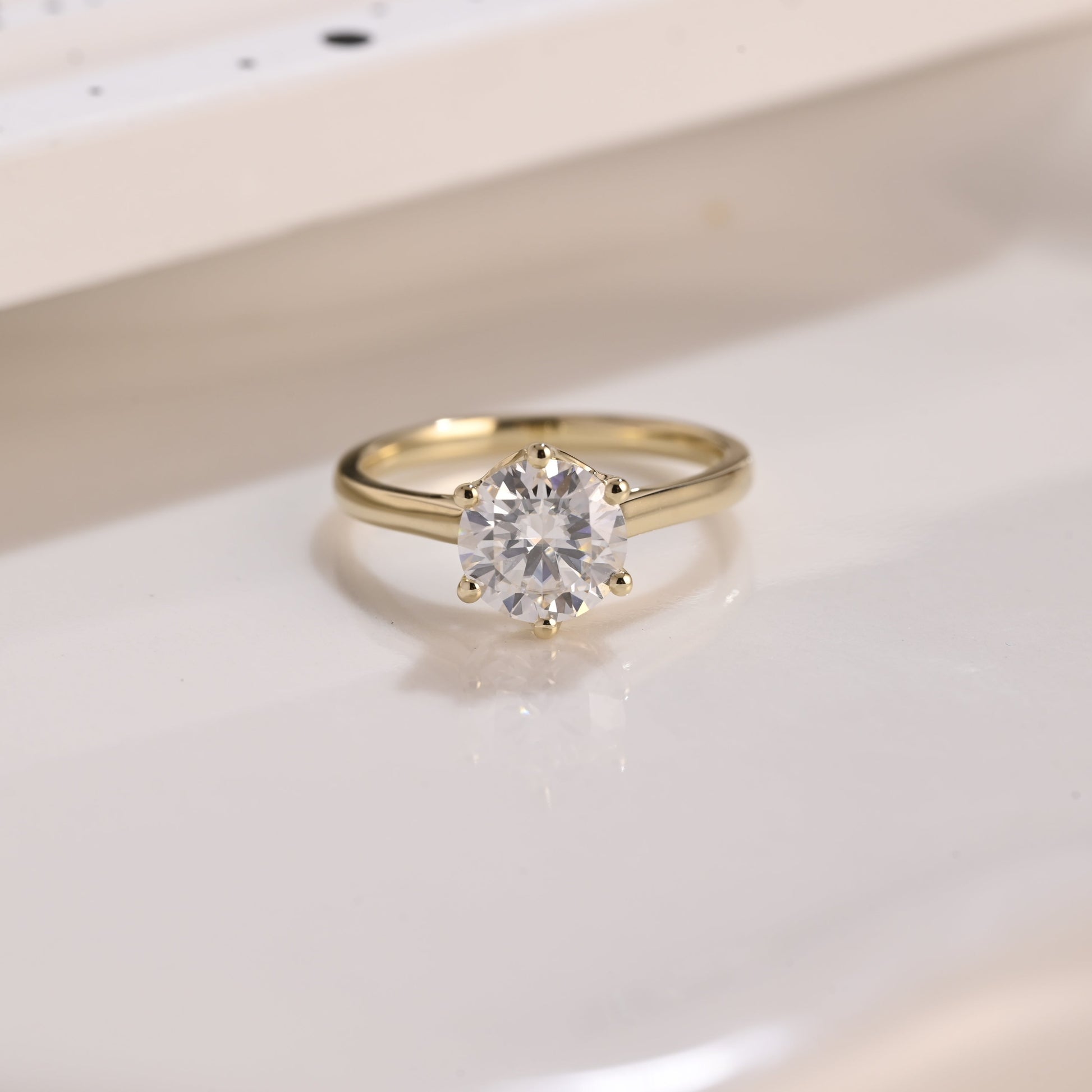 Solid Gold Solitaire Round Cut Moissanite Engagement Ring