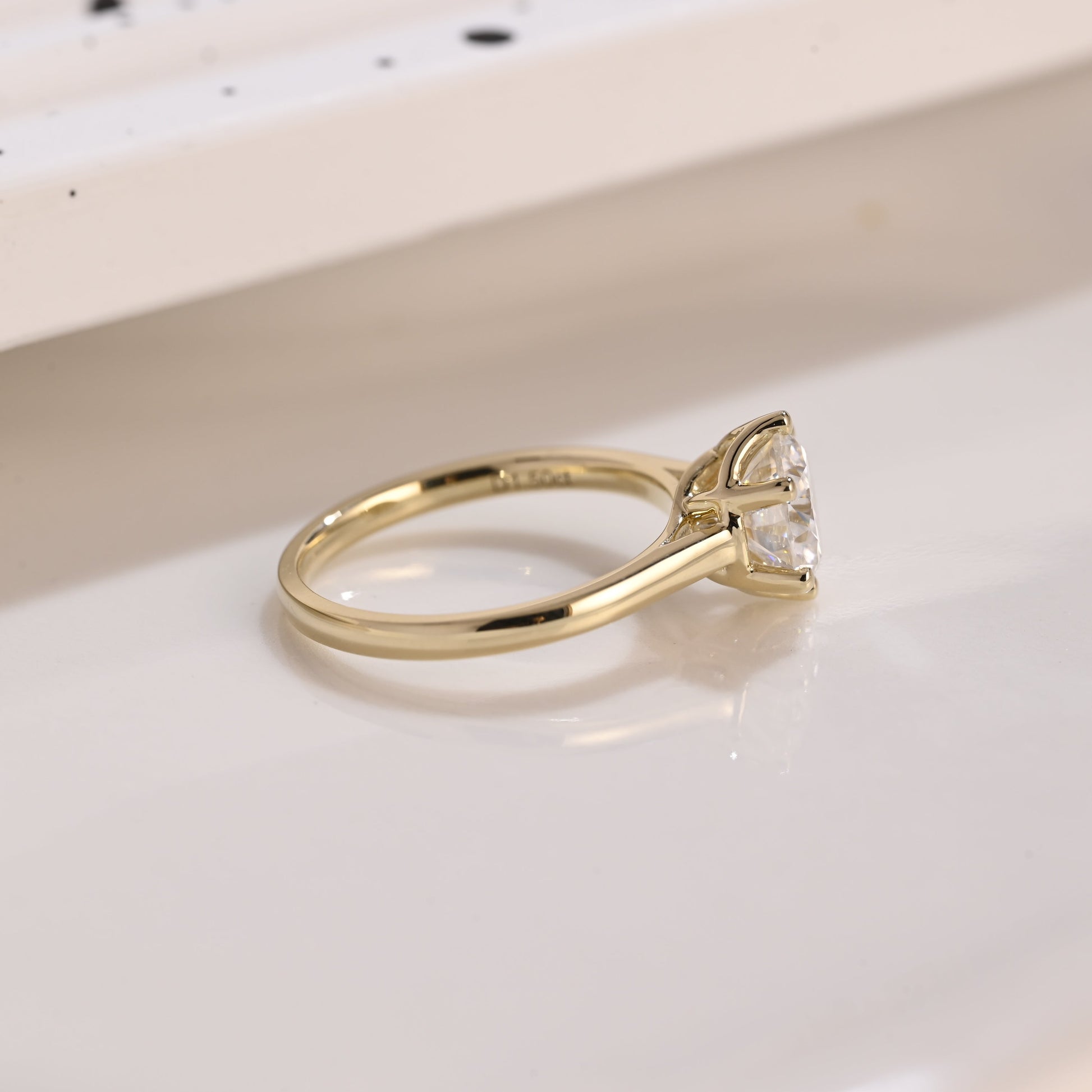 Solid Gold Solitaire Round Cut Moissanite Engagement Ring