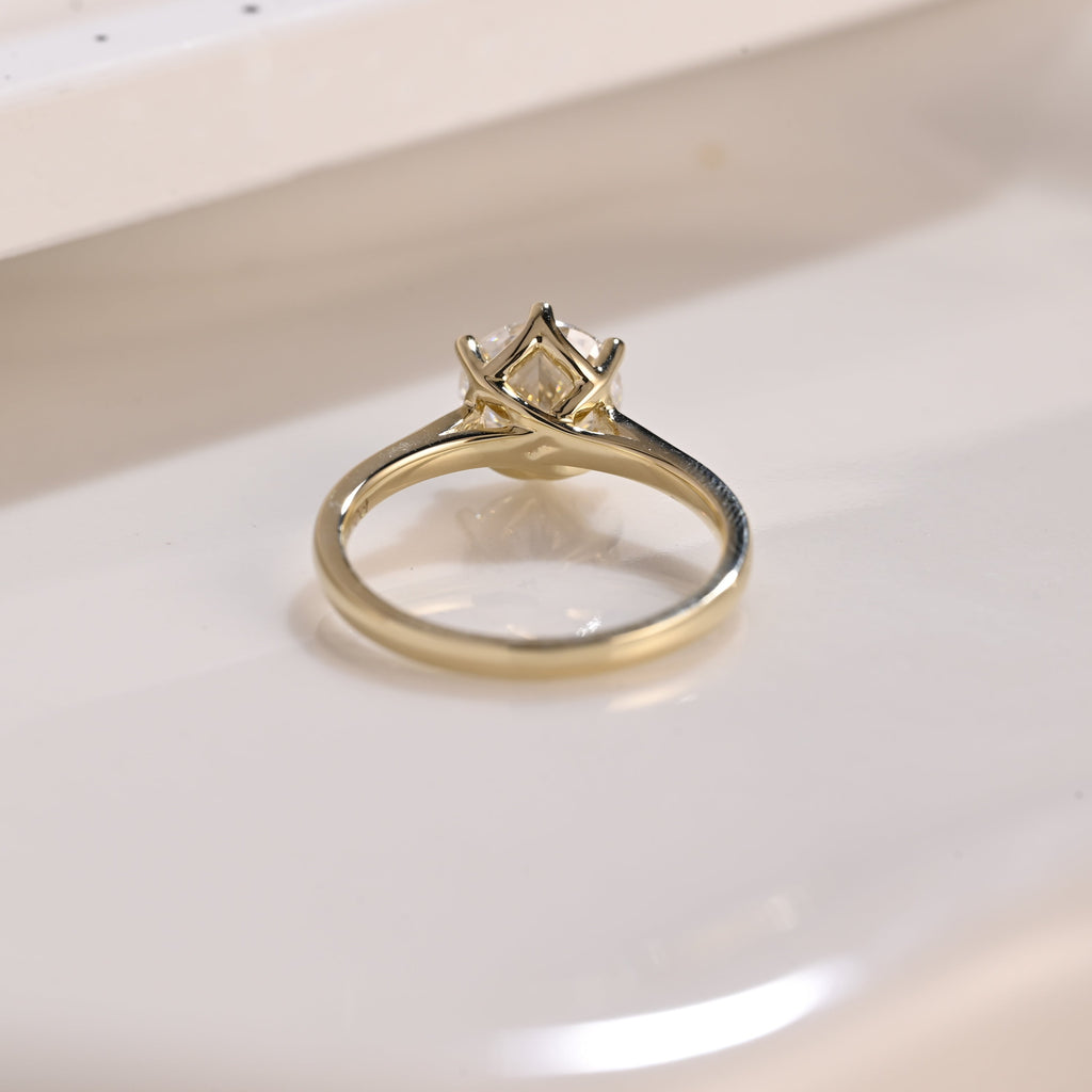 Solid Gold Solitaire Round Cut Moissanite Engagement Ring