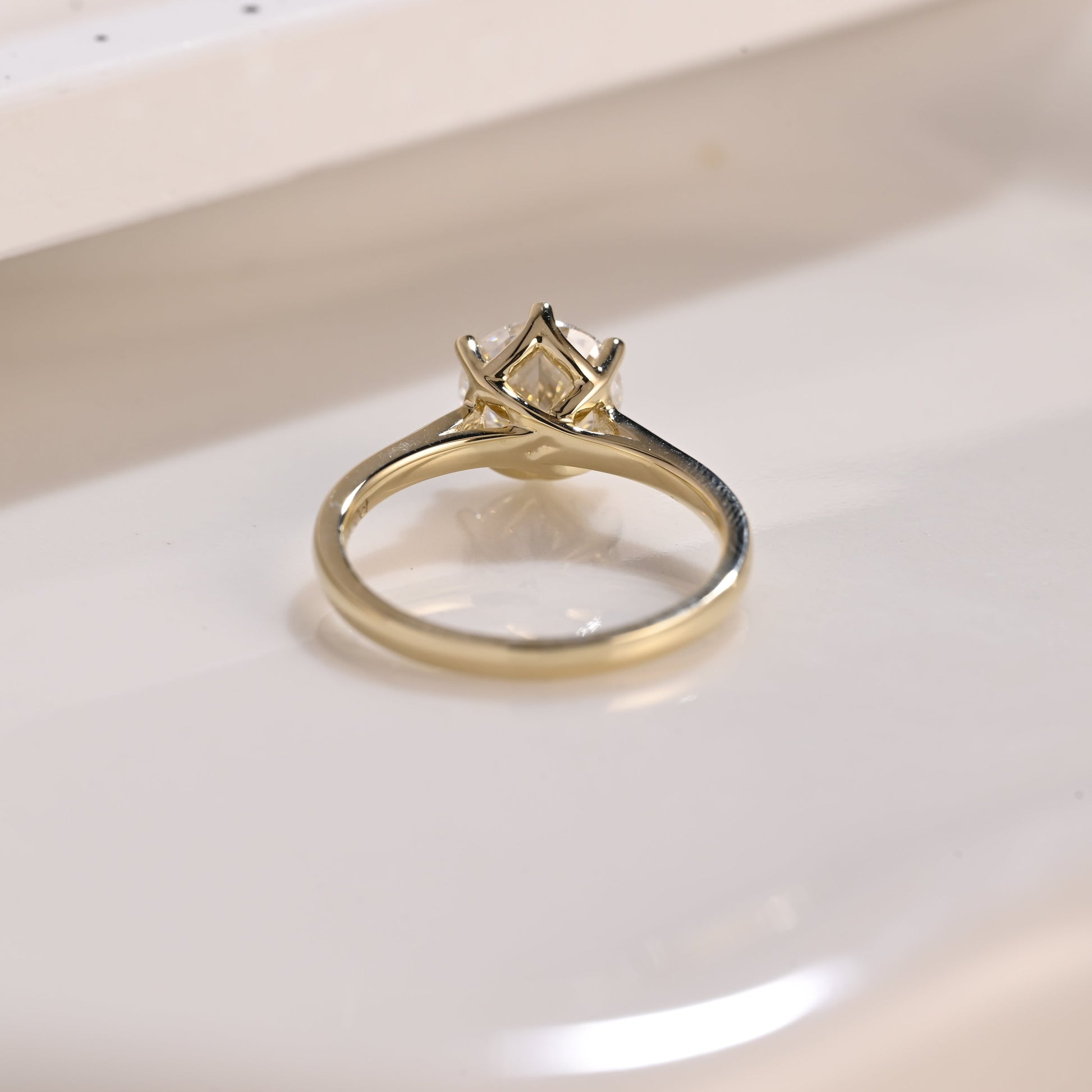 Solid Gold Solitaire Round Cut Moissanite Engagement Ring