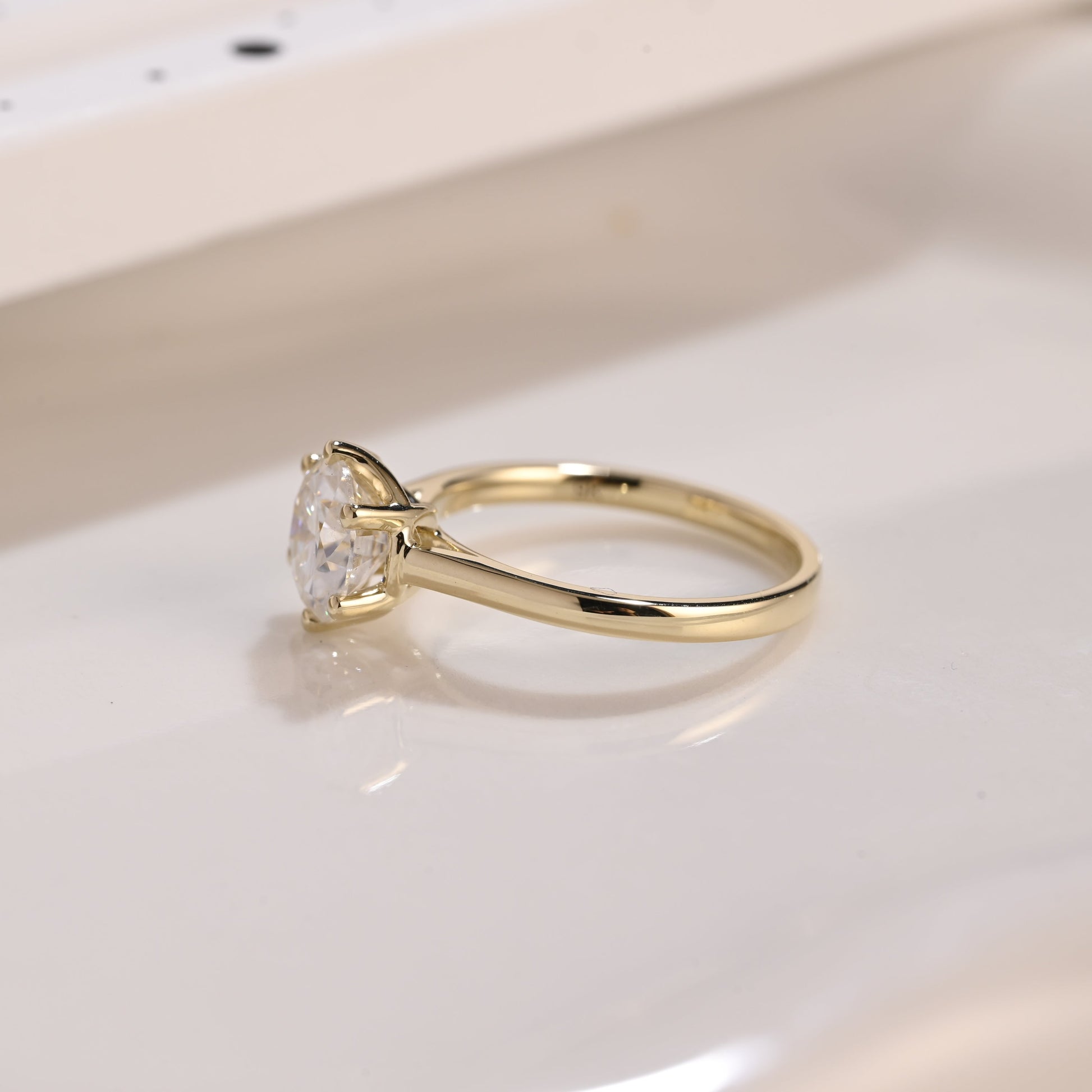 Solid Gold Solitaire Round Cut Moissanite Engagement Ring