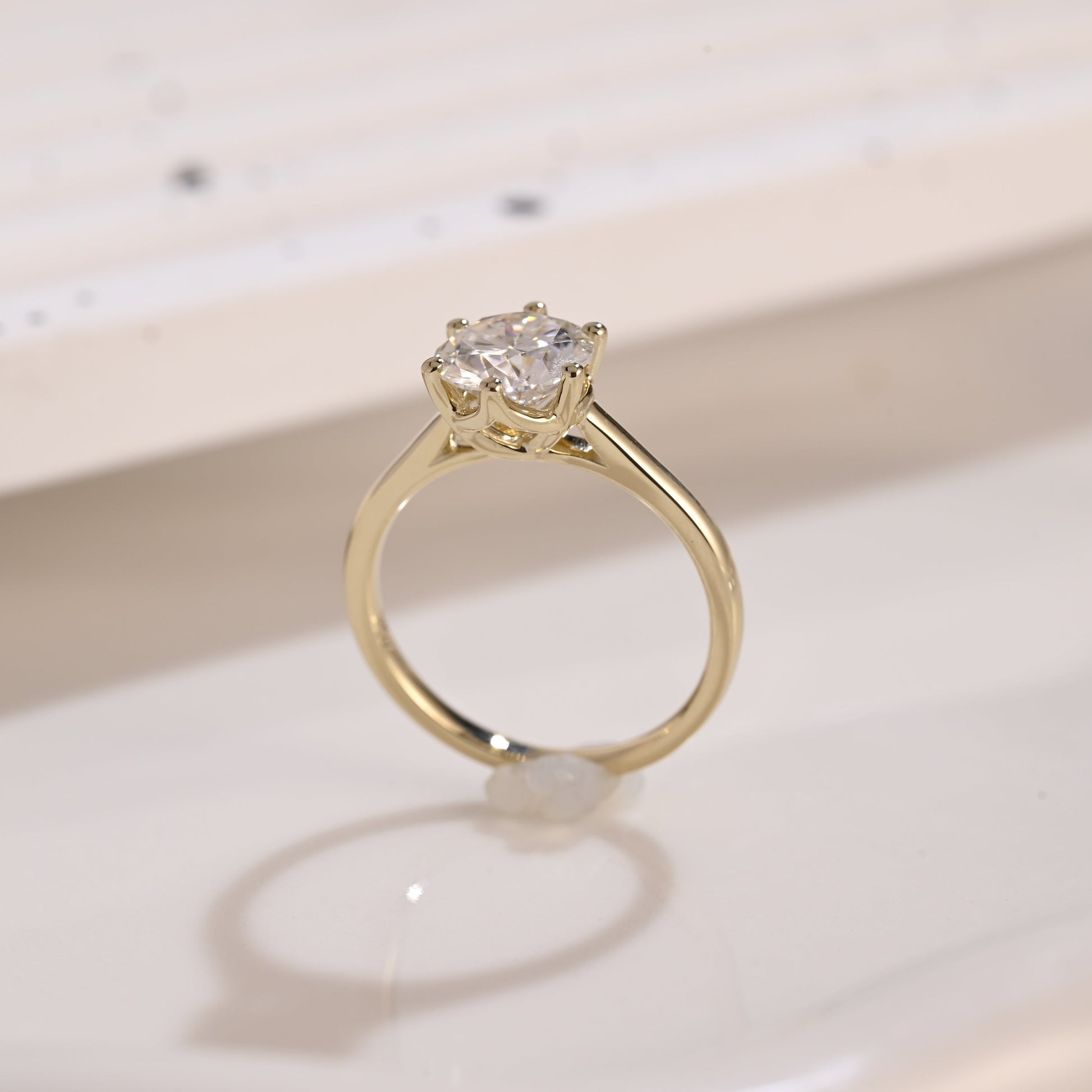 Solid Gold Solitaire Round Cut Moissanite Engagement Ring