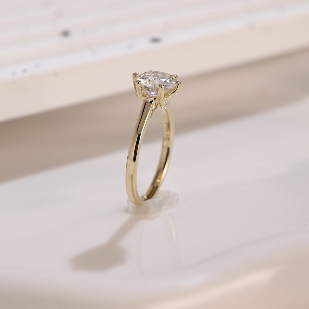 Solid Gold Solitaire Round Cut Moissanite Engagement Ring