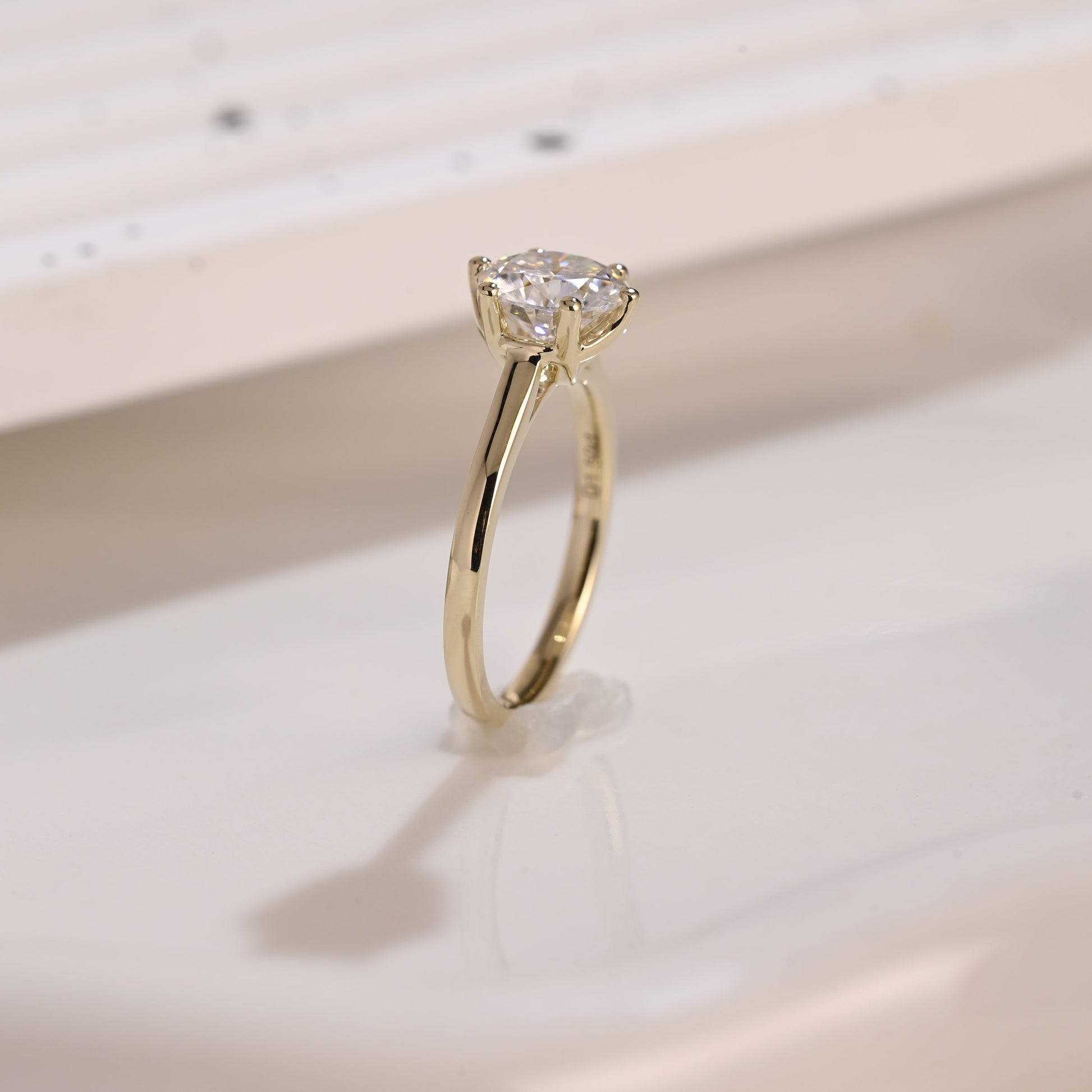 Solid Gold Solitaire Round Cut Moissanite Engagement Ring