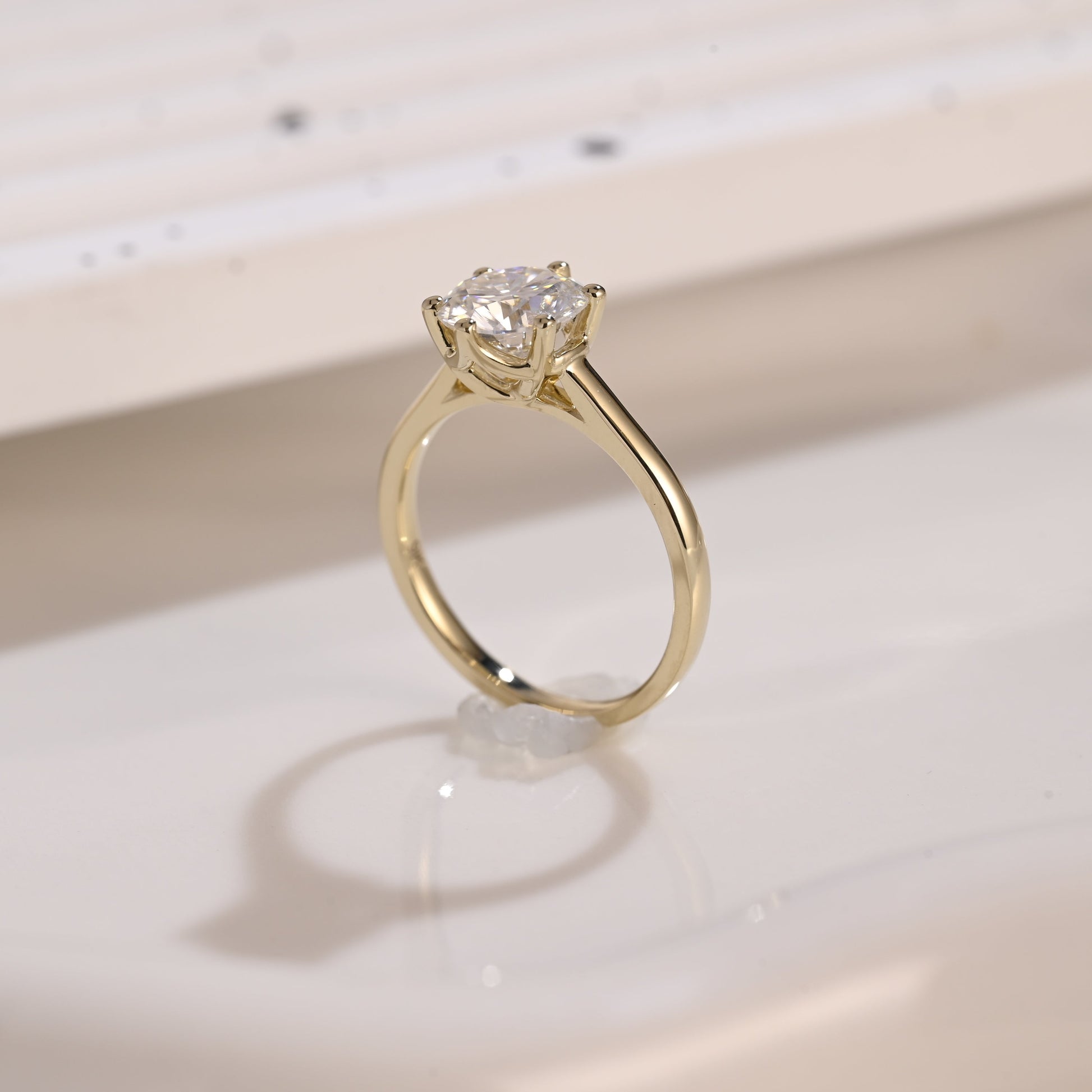Solid Gold Solitaire Round Cut Moissanite Engagement Ring