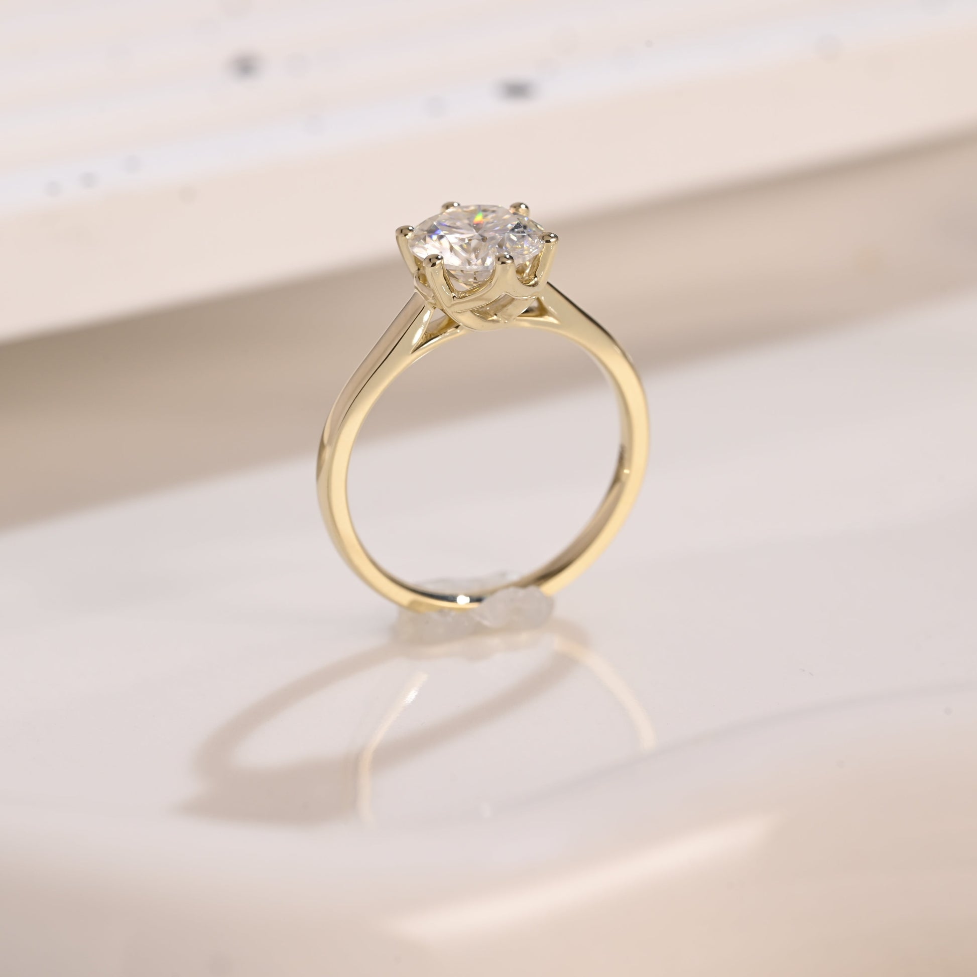 Solid Gold Solitaire Round Cut Moissanite Engagement Ring