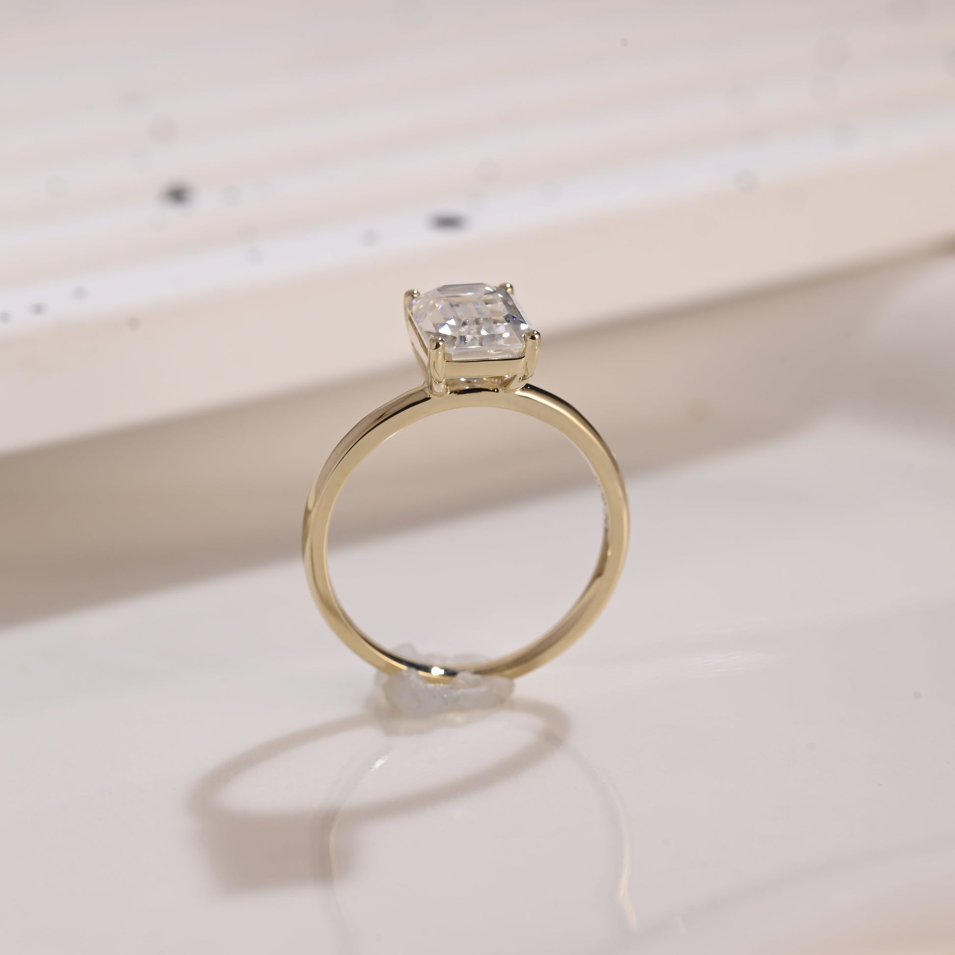 Solid Gold Solitaire Emerald Cut Moissanite Engagement Ring