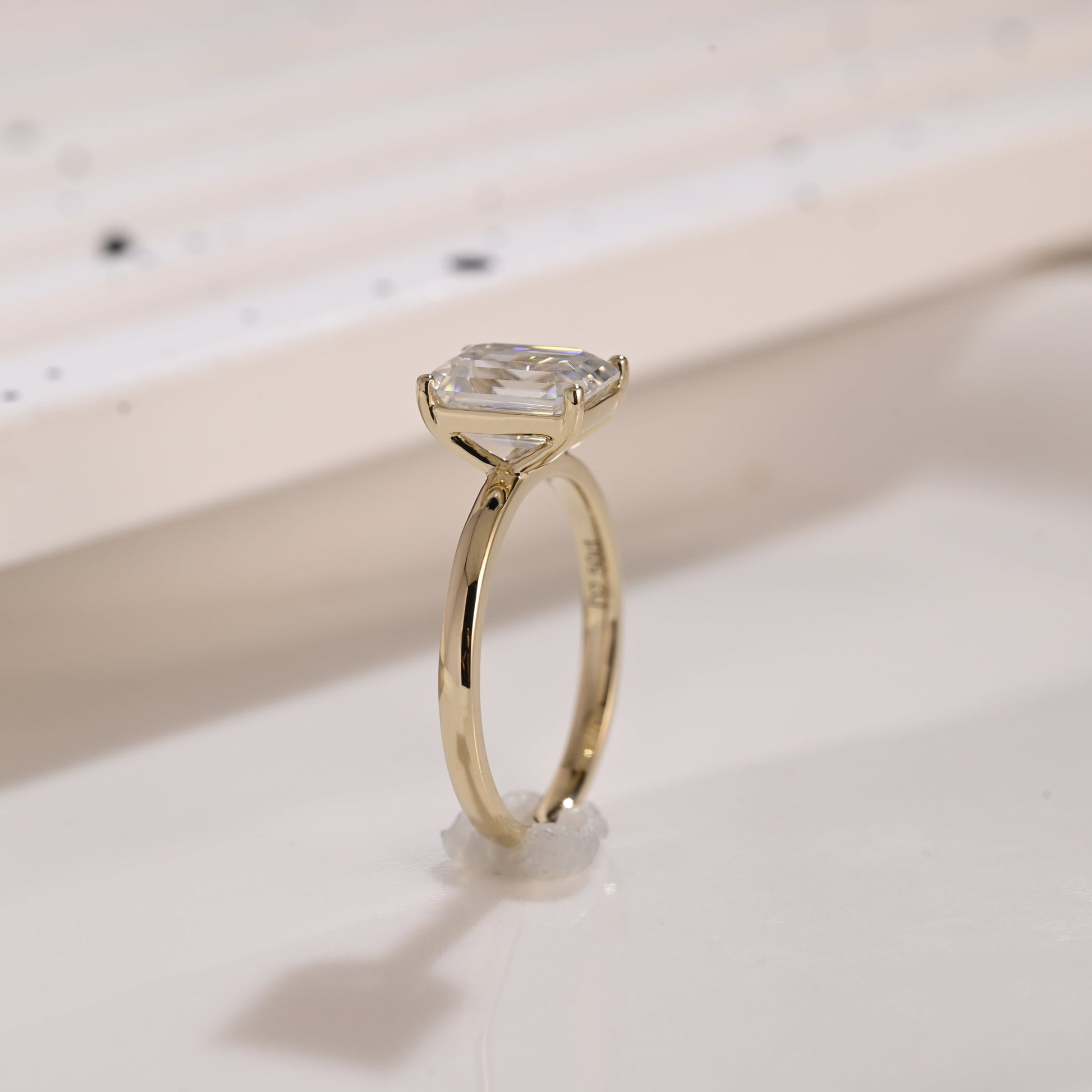 Solid Gold Solitaire Emerald Cut Moissanite Engagement Ring