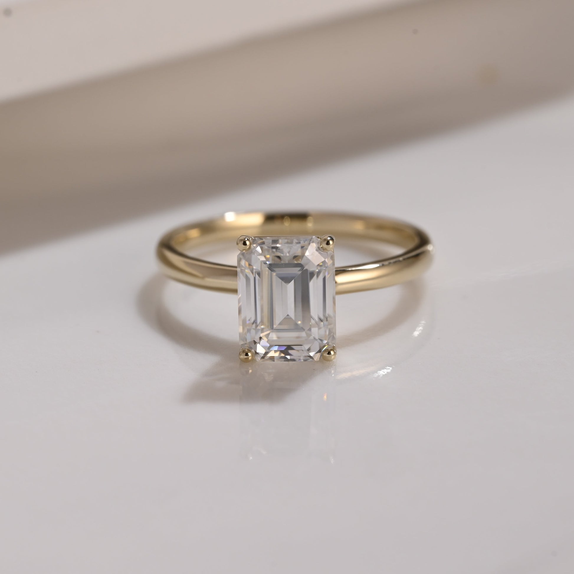 Solid Gold Solitaire Emerald Cut Moissanite Engagement Ring