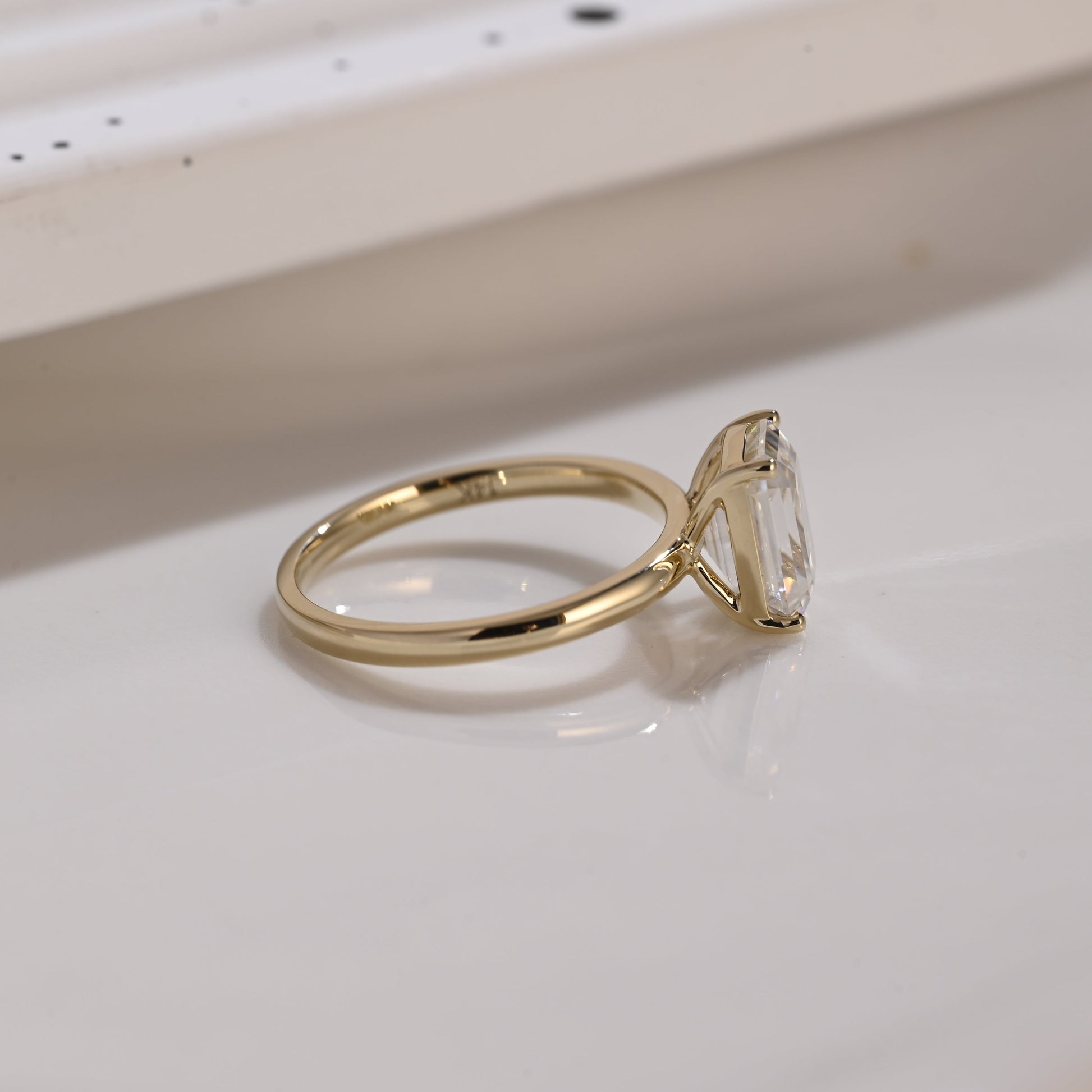 Solid Gold Solitaire Emerald Cut Moissanite Engagement Ring