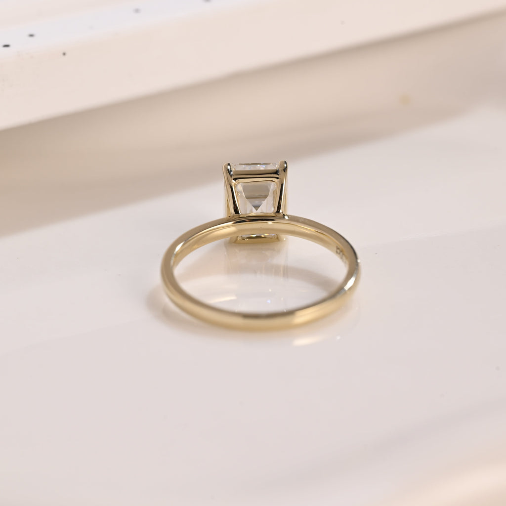 Solid Gold Solitaire Emerald Cut Moissanite Engagement Ring