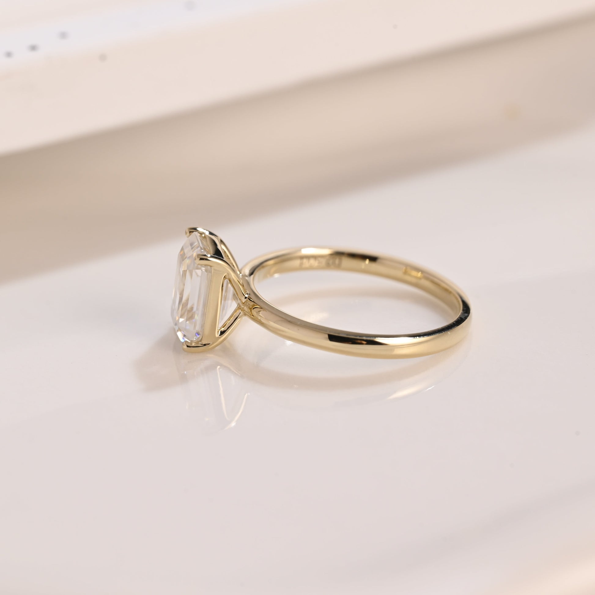 Solid Gold Solitaire Emerald Cut Moissanite Engagement Ring